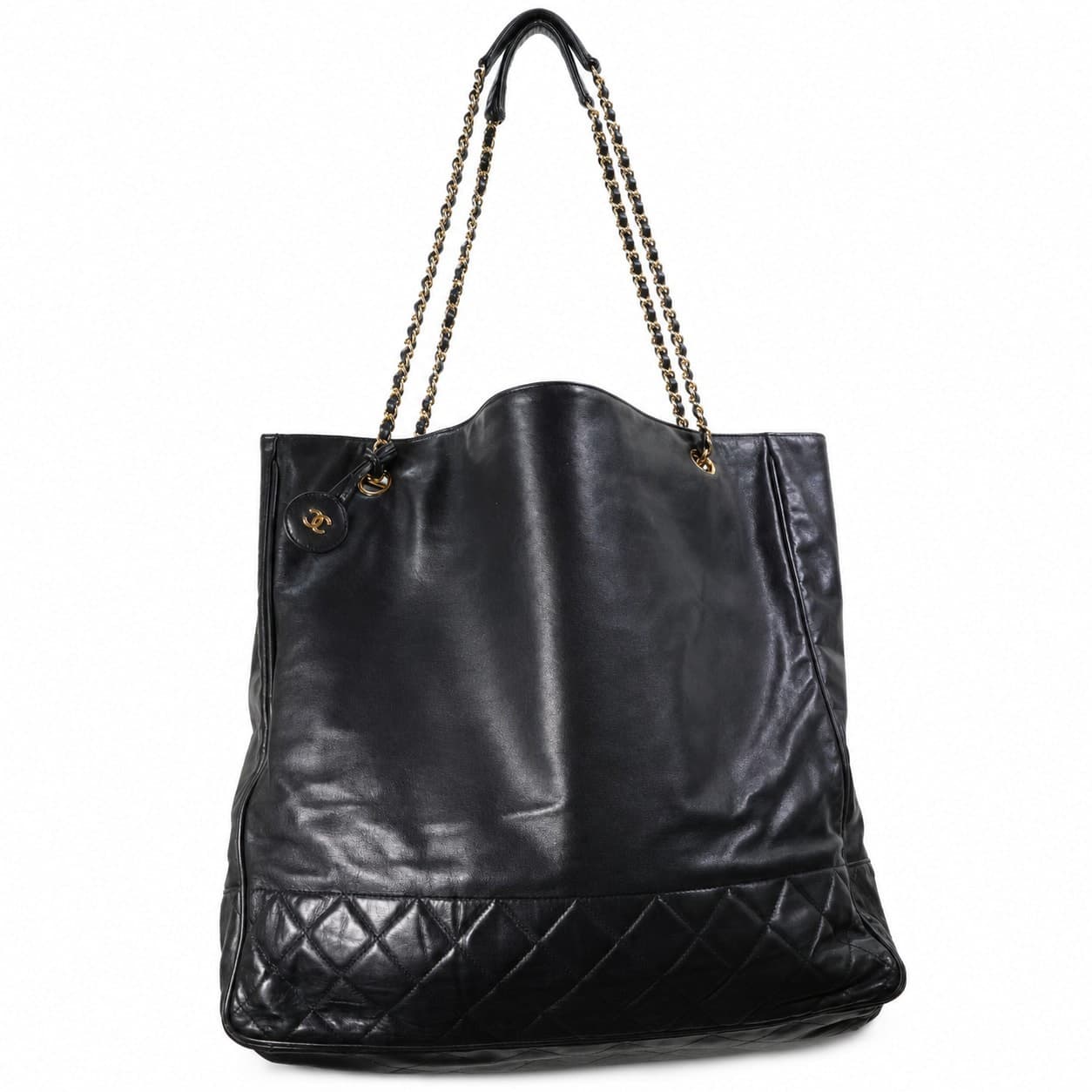 Chanel Black Leather Tote Handbag Purse Bag Shoulder Chain Strap Quilted handbags auction on bidia.ai