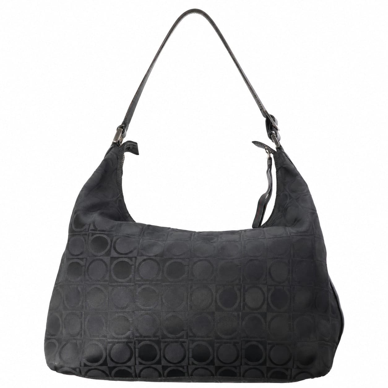 Salvatore Ferragamo Gancini Black Fabric Hobo Shoulder Bag Handbag Purse handbags auction on bidia.ai