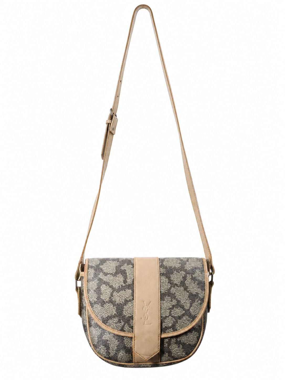 Yves Saint Laurent Monogram Canvas Leather Crossbody Shoulder Bag Beige Brown handbags auction on bidia.ai