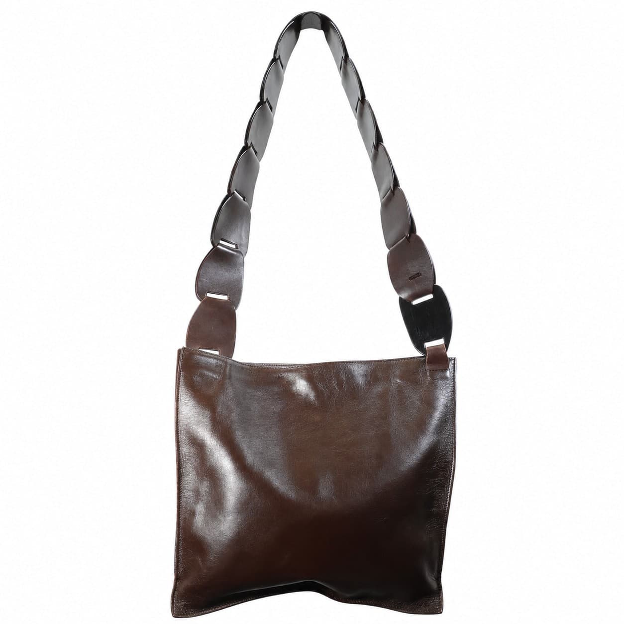 Gucci Brown Leather Shoulder Bag Tote Handbag Purse Braided Strap handbags auction on bidia.ai