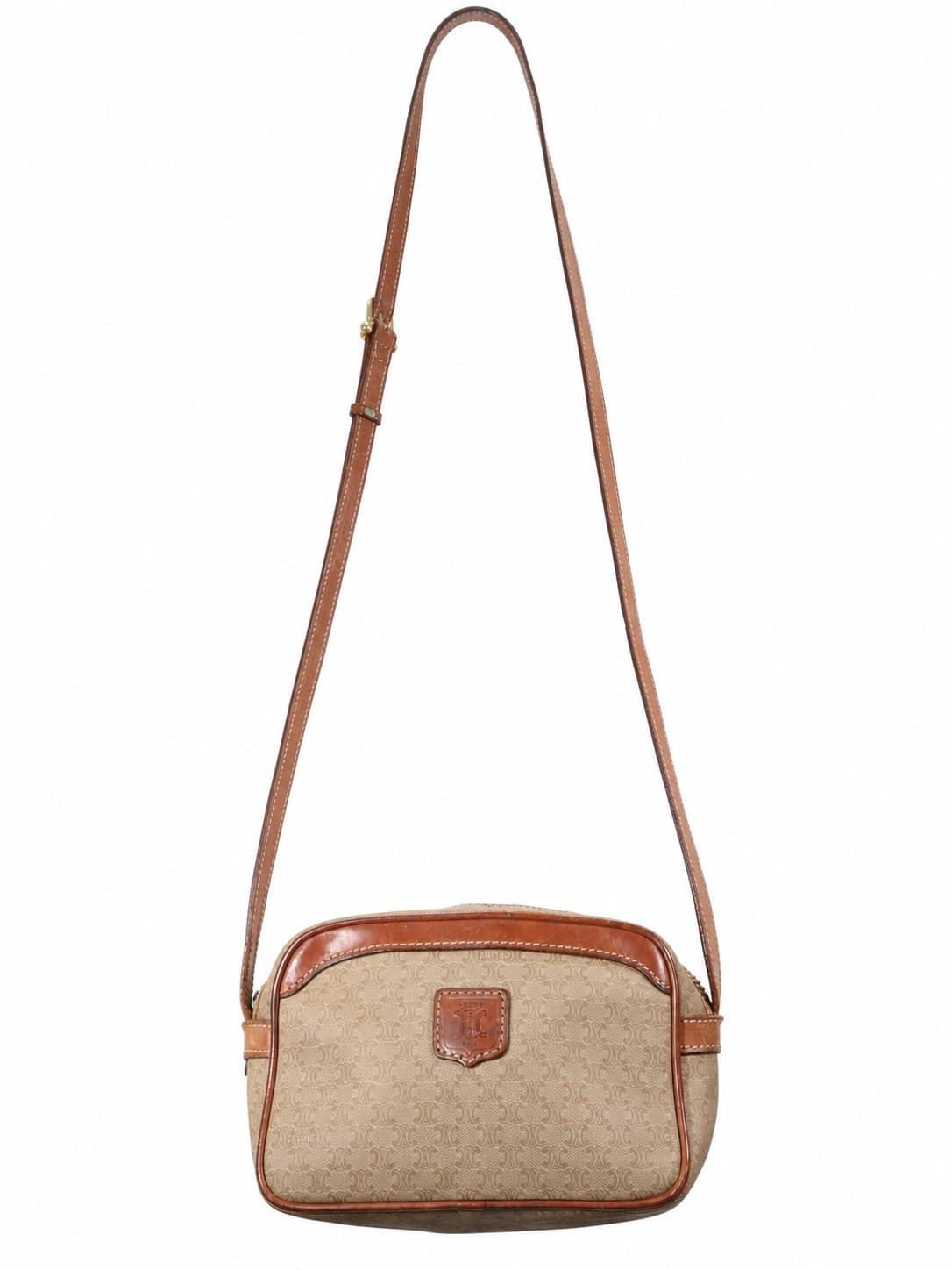 Céline Macadam Canvas Leather Crossbody Shoulder Bag Camera Bag Beige Brown handbags auction on bidia.ai