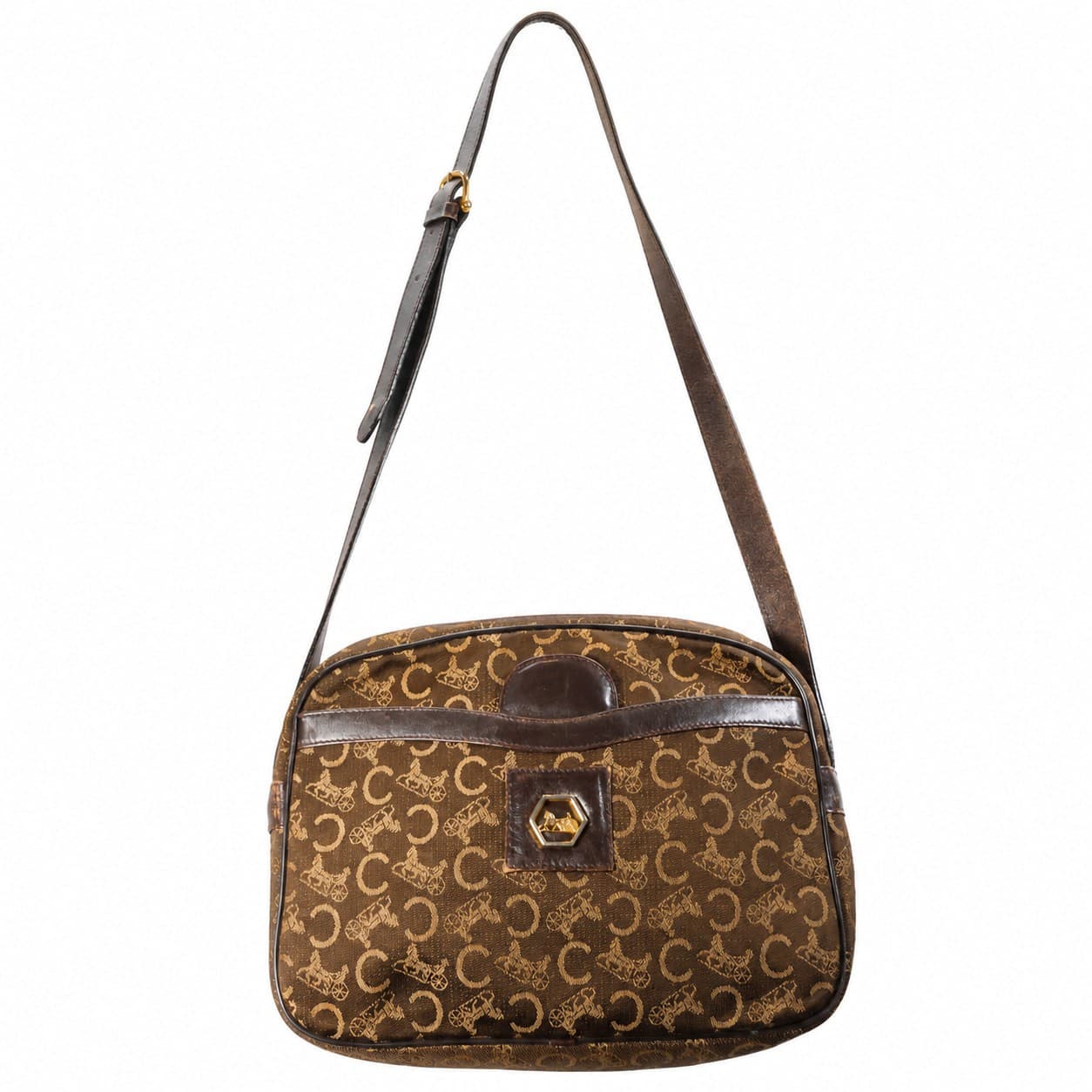Céline Macadam Monogram Canvas Leather Crossbody Shoulder Bag Handbag Purse Brown handbags auction on bidia.ai