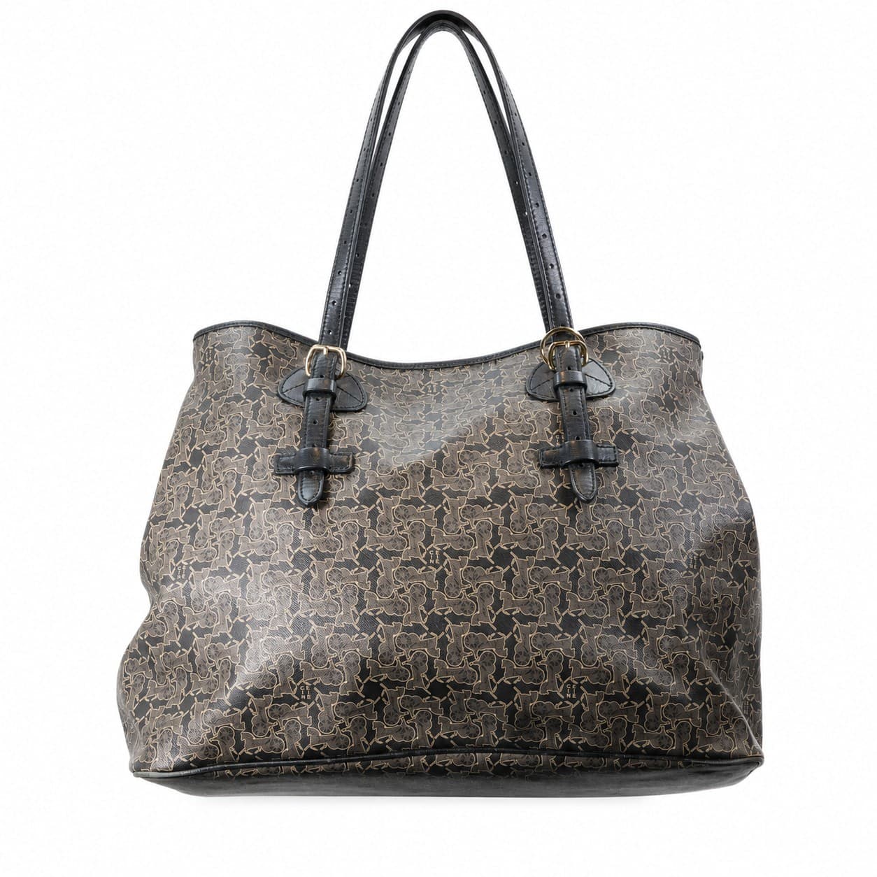 Céline Macadam Coated Canvas Black Beige Leather Shoulder Tote Handbag Purse Bag handbags auction on bidia.ai