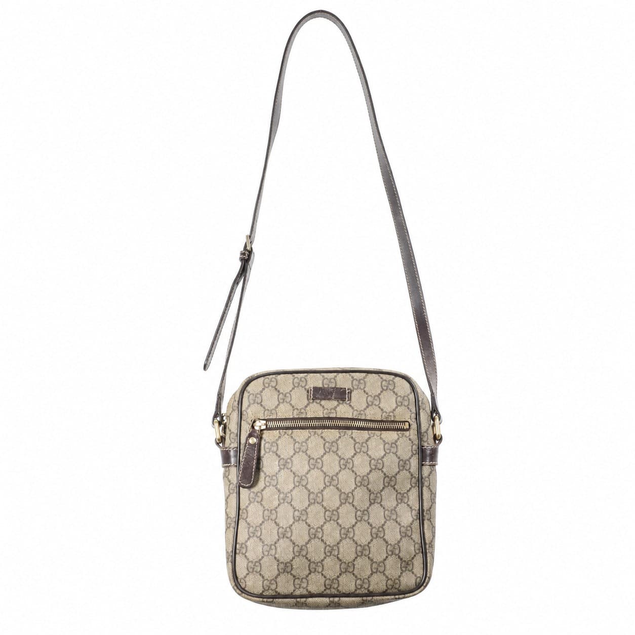 Gucci GG Supreme Canvas Crossbody Messenger Bag Purse Beige Brown Leather handbags auction on bidia.ai