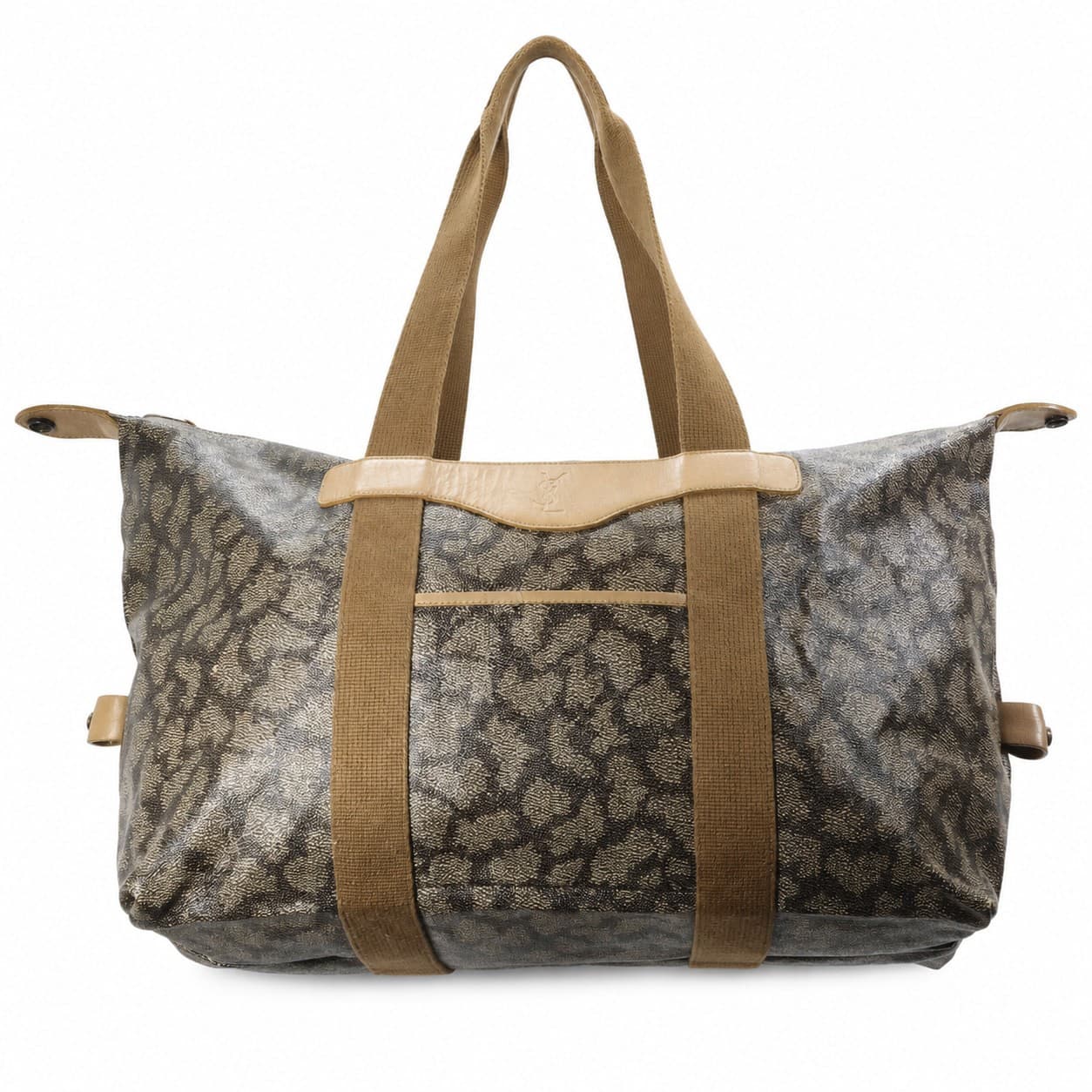 Yves Saint Laurent YSL Monogram Canvas Duffel Shoulder Bag Weekender Brown handbags auction on bidia.ai