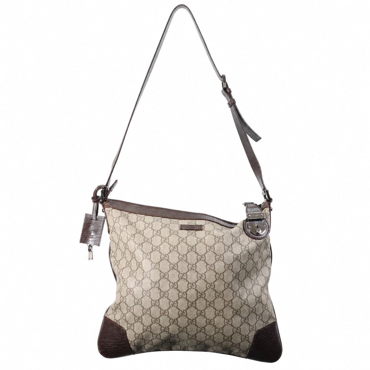 Gucci GG Canvas Leather Shoulder Bag Handbag Purse Beige Brown handbags auction on bidia.ai
