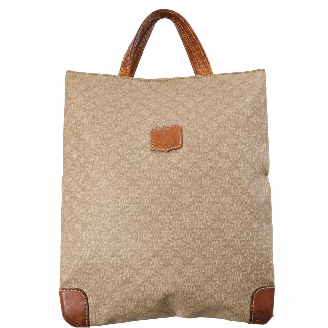 Céline Macadam Canvas Leather Tote Bag Handbag Purse Beige Brown handbags auction on bidia.ai