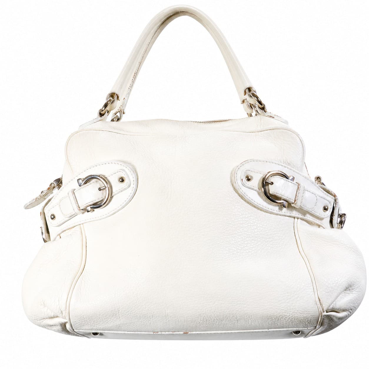 Salvatore Ferragamo White Leather Satchel Bag Handbag Purse Top Handle Shoulder handbags auction on bidia.ai
