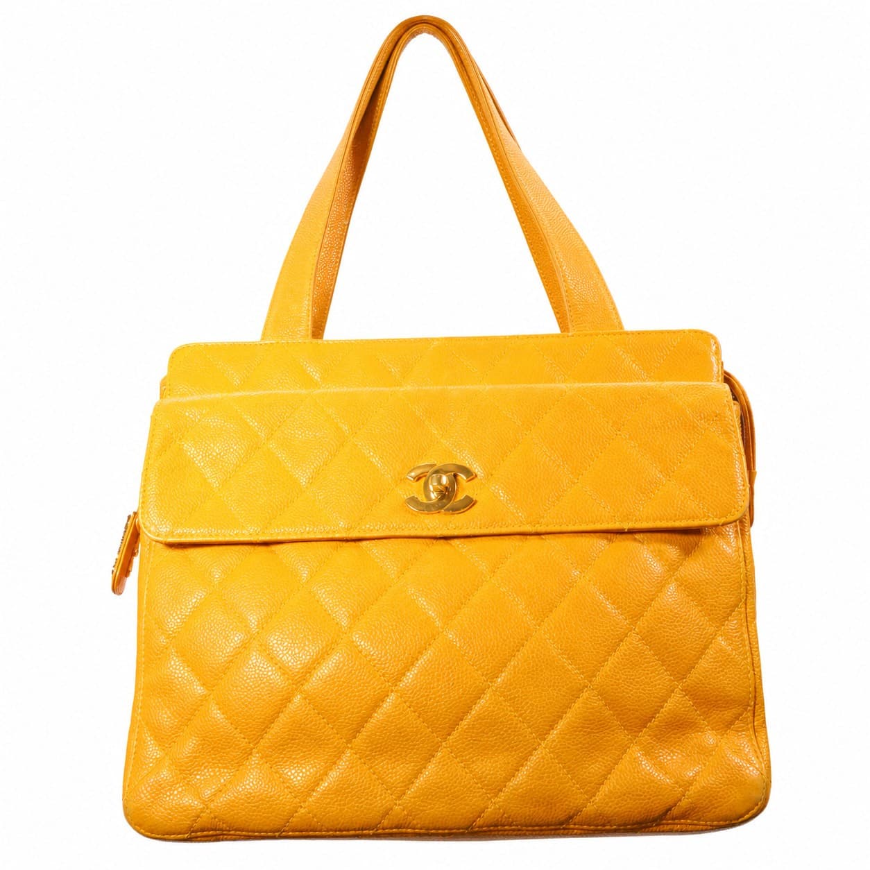 Chanel Caviar Leather Quilted Shoulder Bag Handbag Purse Yellow Gold handbags auction on bidia.ai