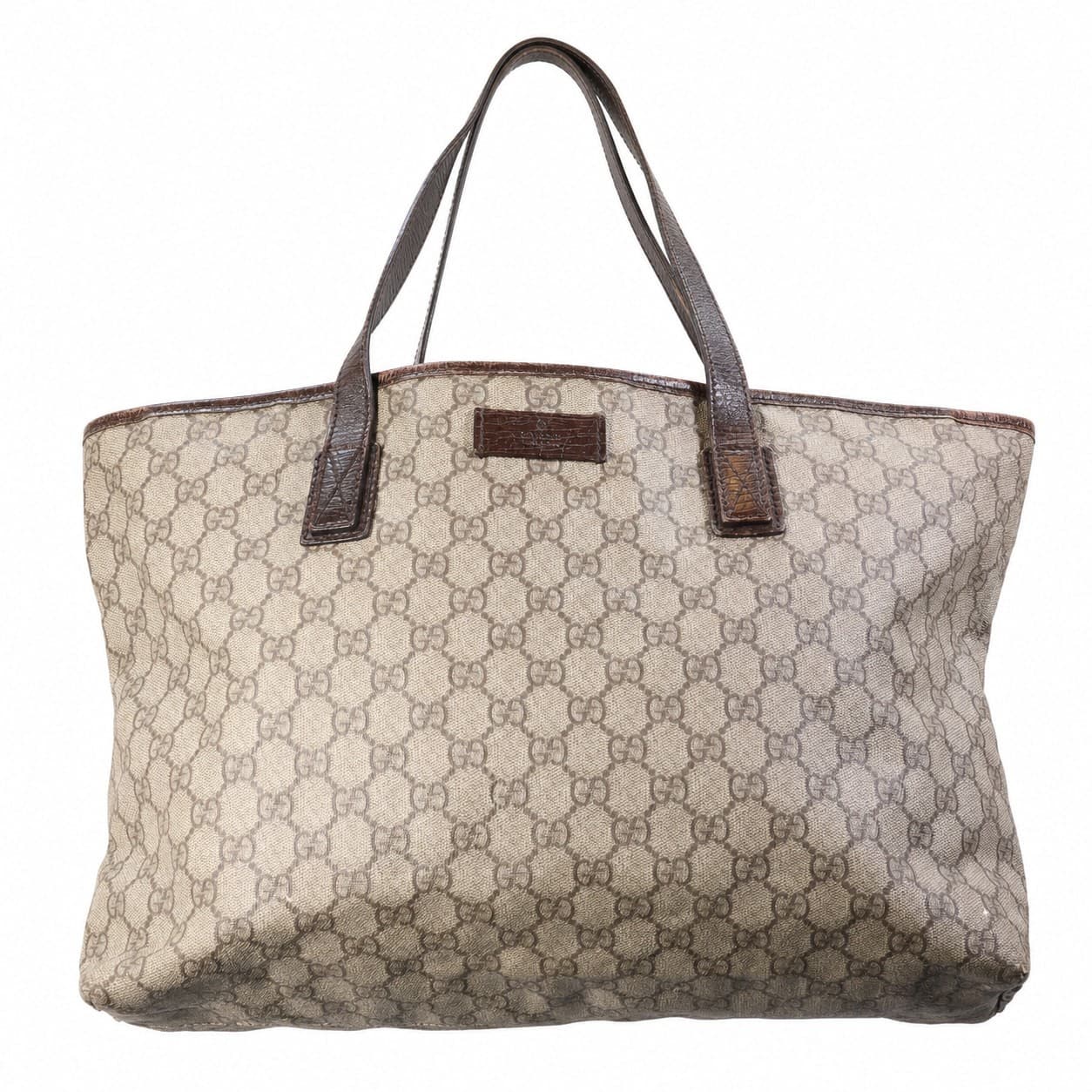 Gucci GG Supreme Canvas Tote Handbag Purse Bag Brown Beige Monogram Leather handbags auction on bidia.ai