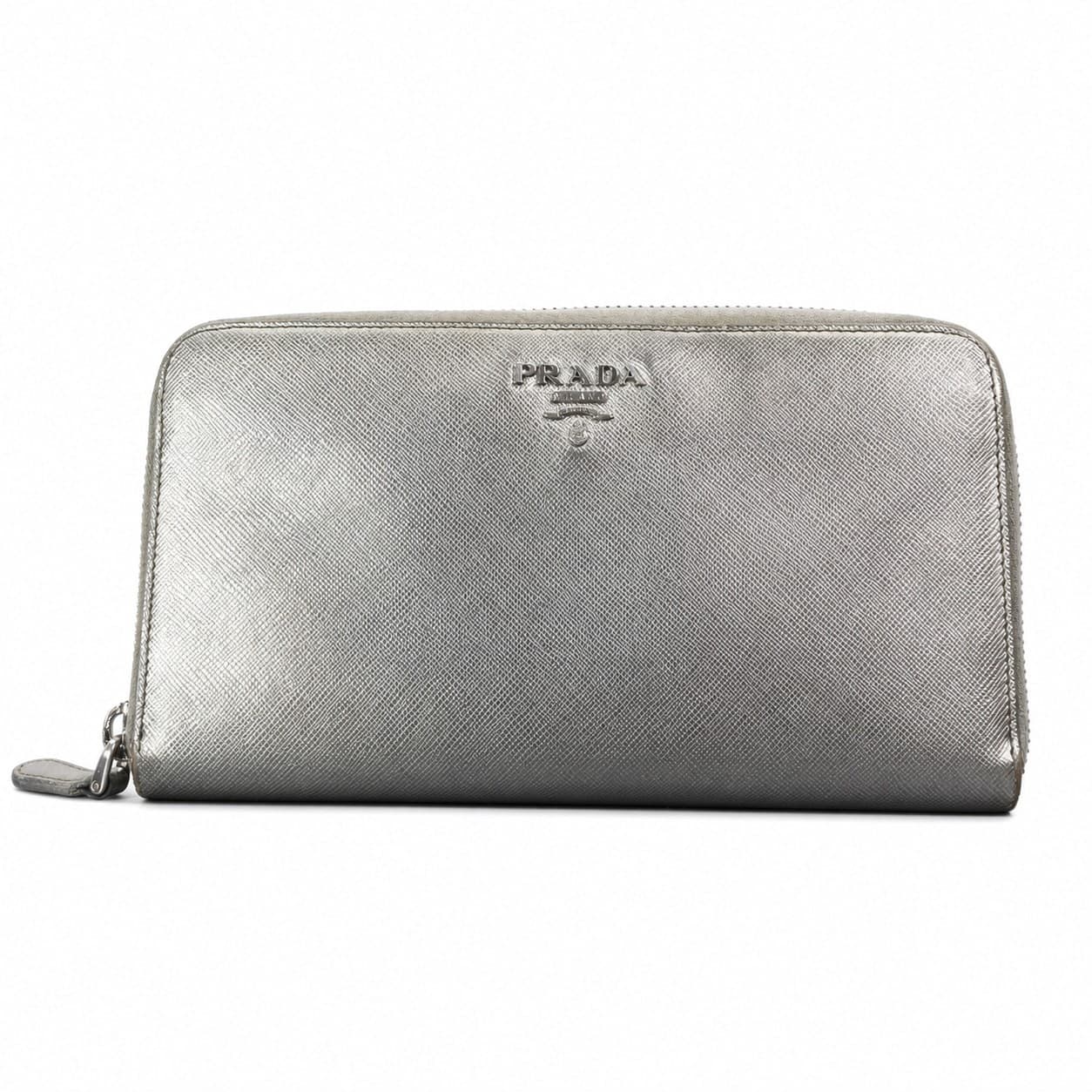Prada Saffiano Metal Silver Leather Zip Around Wallet handbags auction on bidia.ai