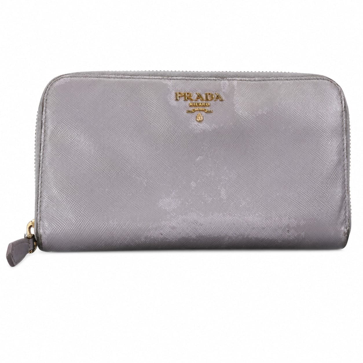 Prada Saffiano Leather Zip Around Wallet Grey Taupe handbags auction on bidia.ai