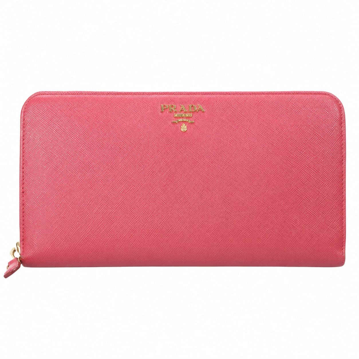 Prada Saffiano Leather Zip Around Continental Wallet Pink Peonia handbags auction on bidia.ai
