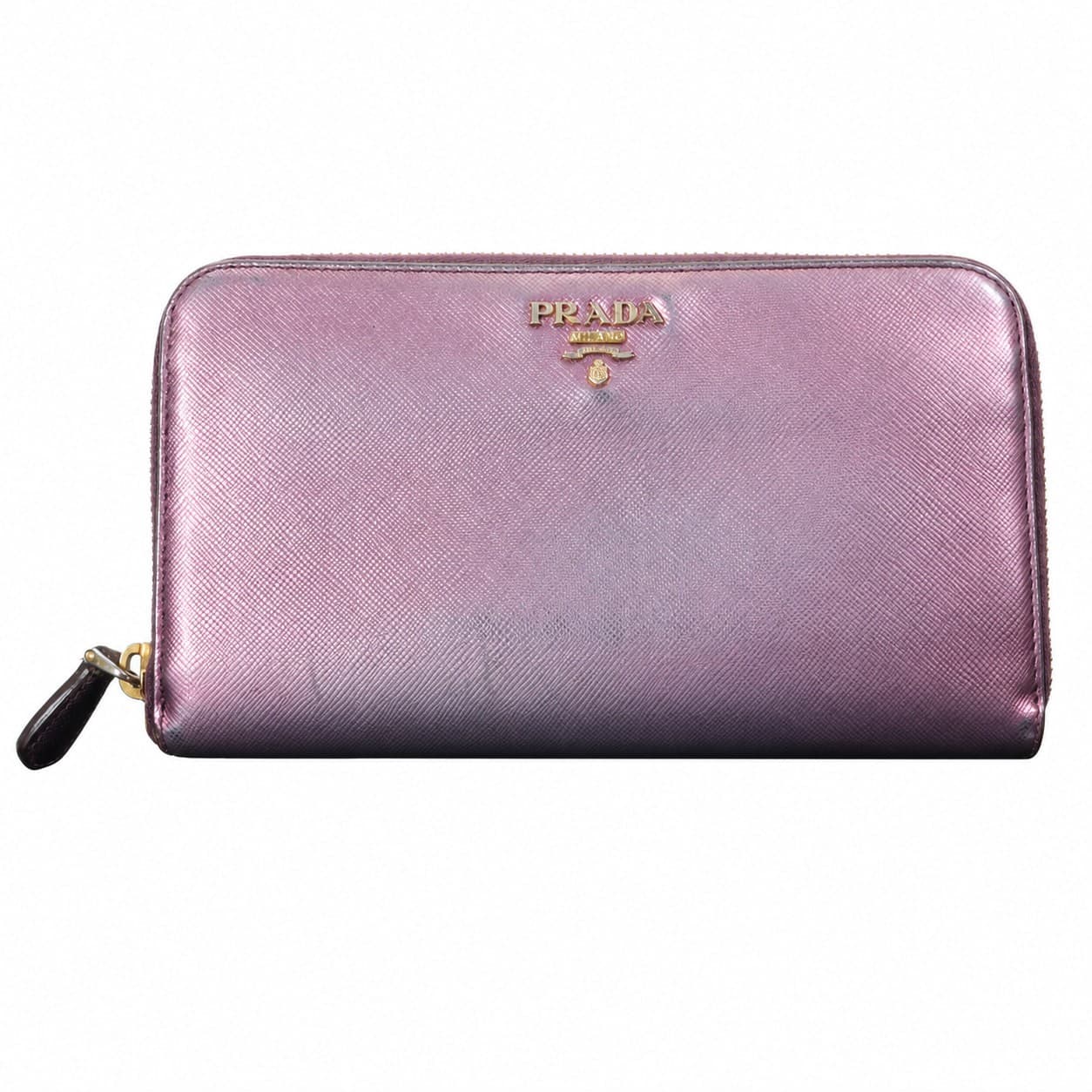 Prada Saffiano Metal Leather Zip Around Wallet Purple Metallic 1M0506 handbags auction on bidia.ai