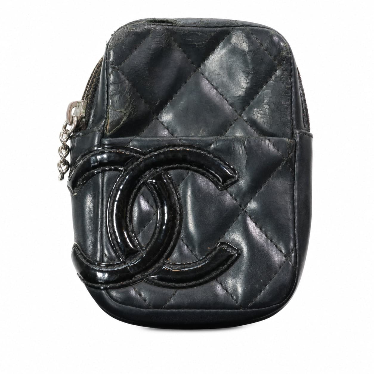 Chanel Quilted Leather CC Logo Camera Bag Wristlet Clutch Black handbags auction on bidia.ai