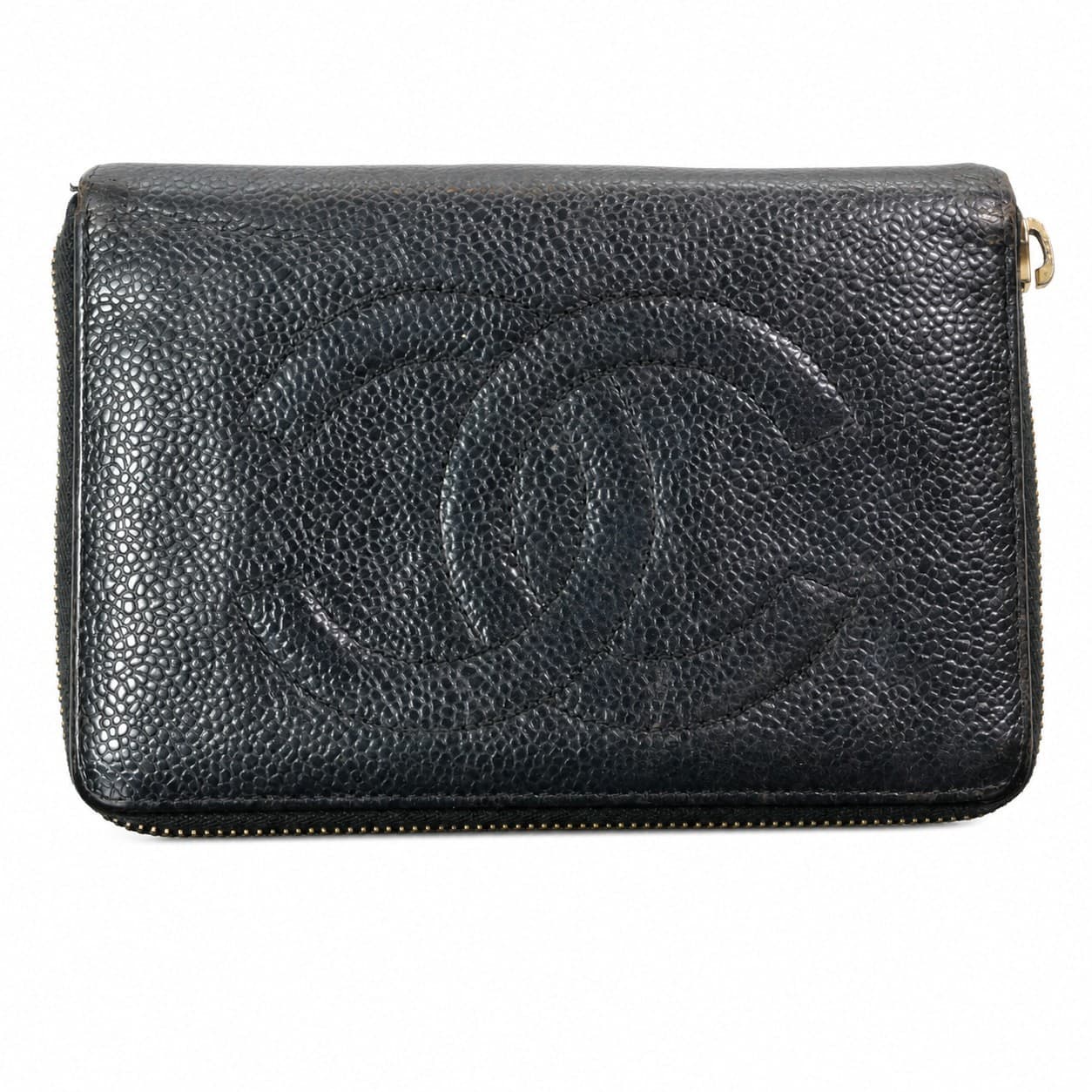 Chanel Black Caviar Leather CC Logo Zip Around Wallet Purse Gold Hardware handbags auction on bidia.ai