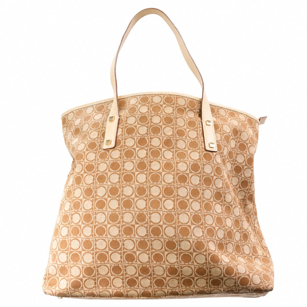 Salvatore Ferragamo Gancini Coated Canvas Tote Bag Handbag Purse Beige handbags auction on bidia.ai