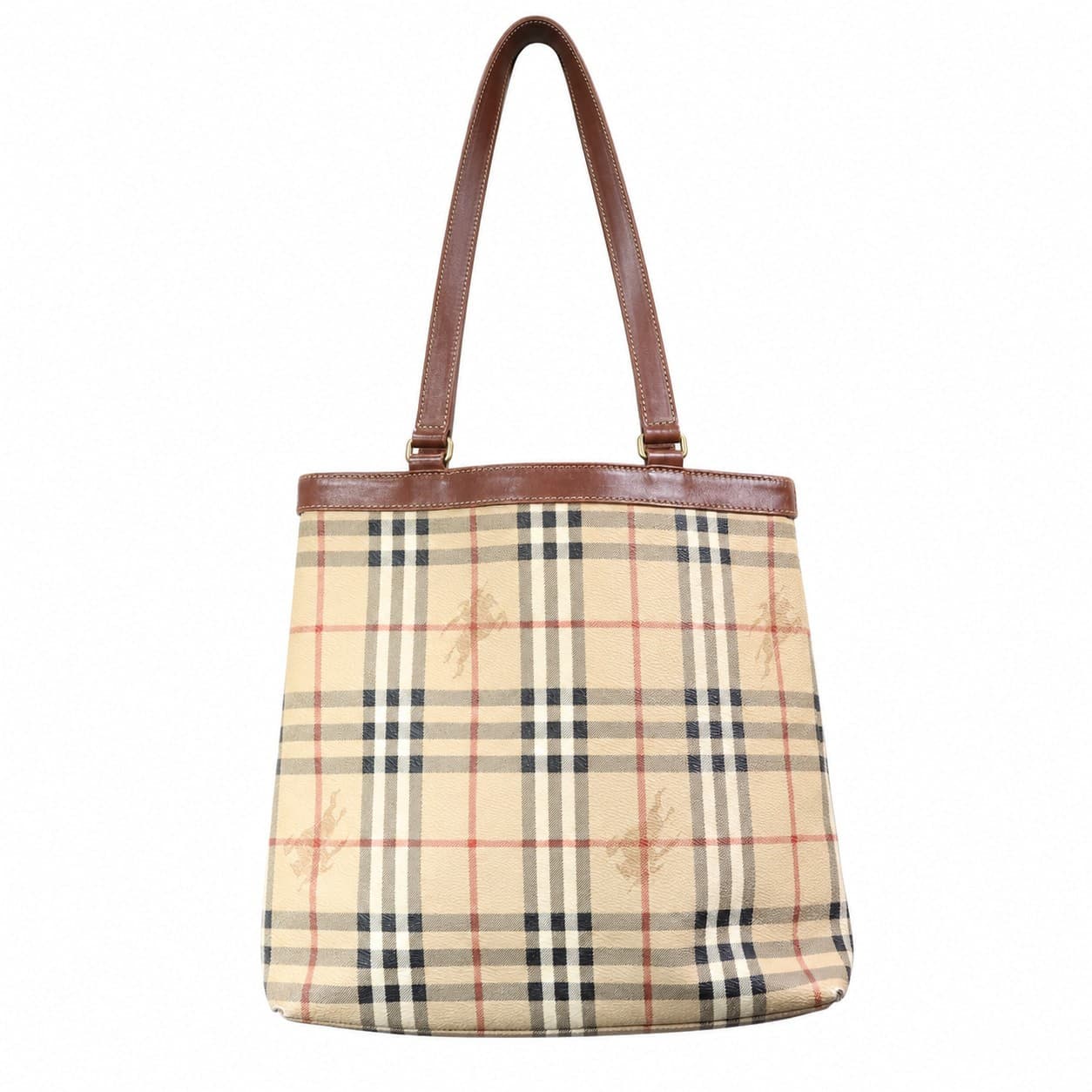 Burberry Haymarket Check Coated Canvas Leather Tote Shoulder Bag Handbag Purse handbags auction on bidia.ai