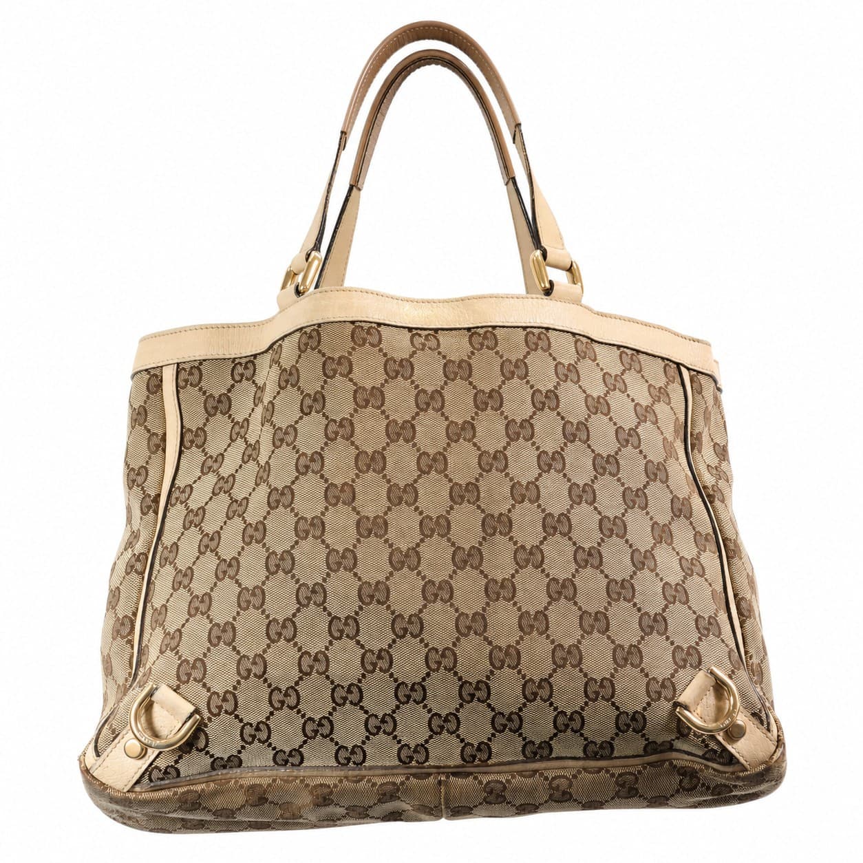 Gucci Abbey GG Canvas Leather Tote Bag Shoulder Bag Purse Handbag Beige handbags auction on bidia.ai