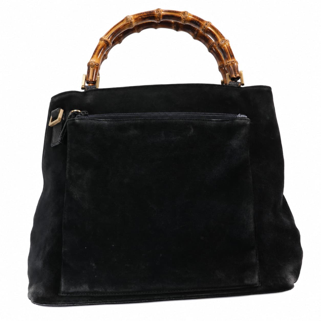 Gucci Bamboo Black Suede Leather Top Handle Handbag Purse Bag handbags auction on bidia.ai