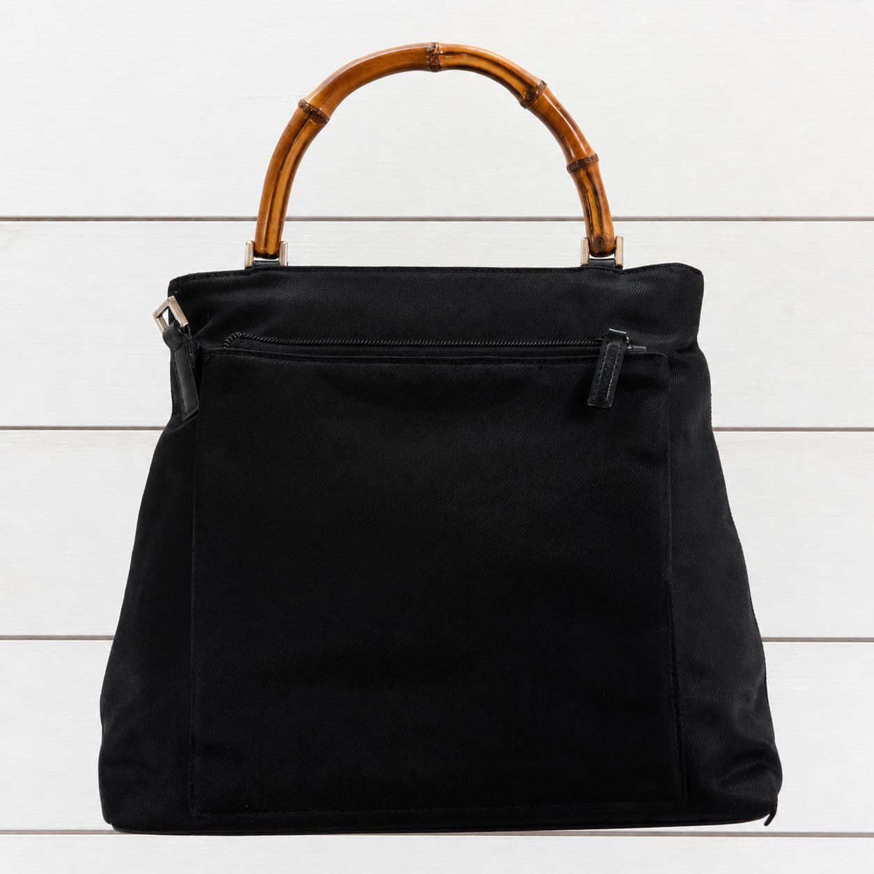 Gucci Bamboo Nylon Top Handle Handbag Purse Bag Tote Black Silver Hardware handbags auction on bidia.ai