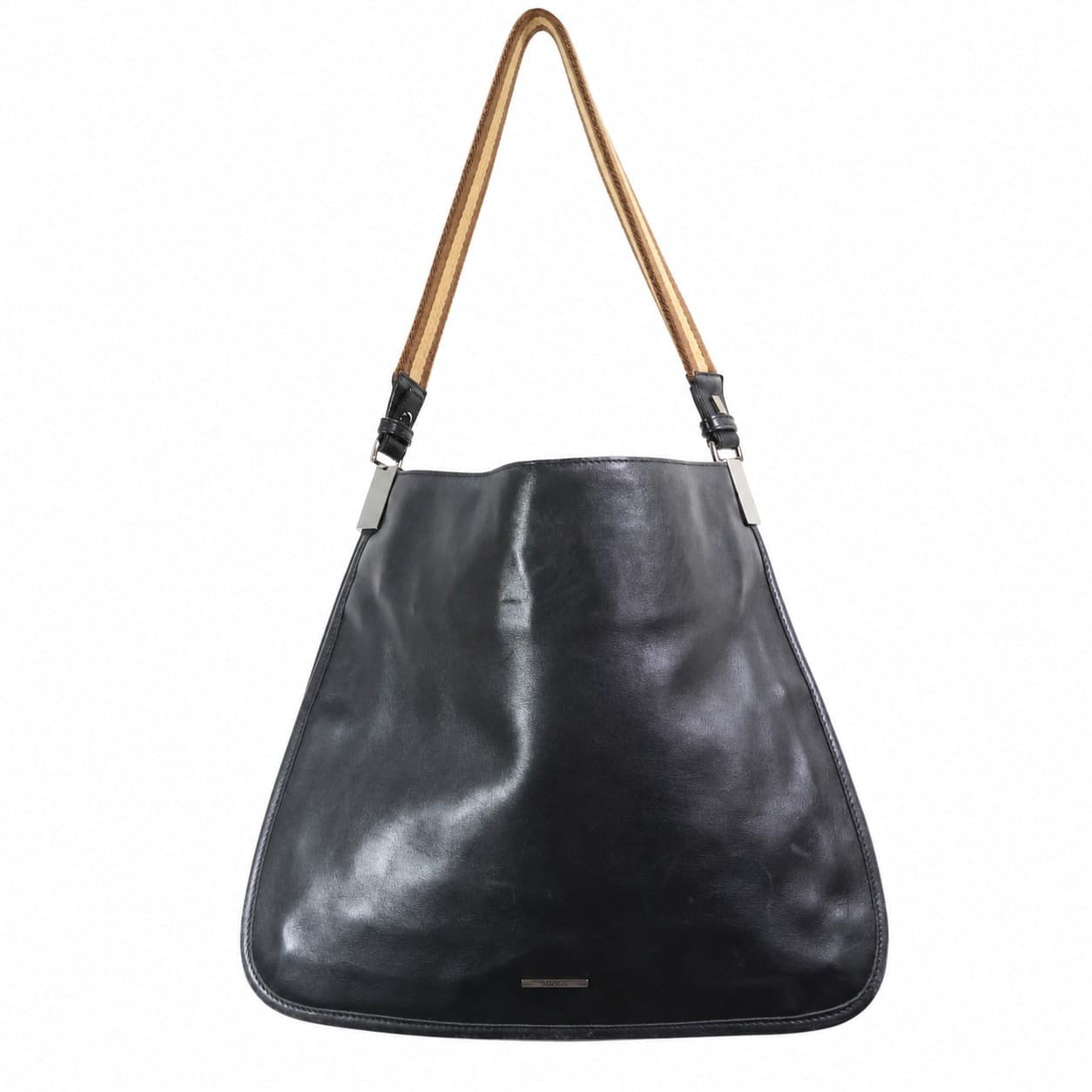 Gucci Black Leather Shoulder Bag Handbag Purse Web Stripe handbags auction on bidia.ai