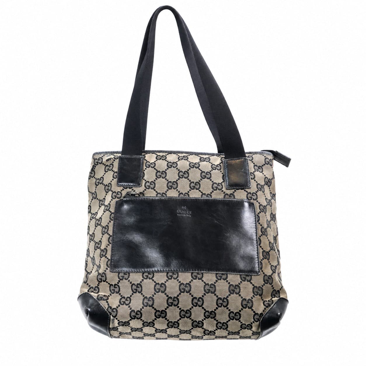 Gucci GG Canvas Leather Tote Shoulder Bag Handbag Purse Beige Black handbags auction on bidia.ai