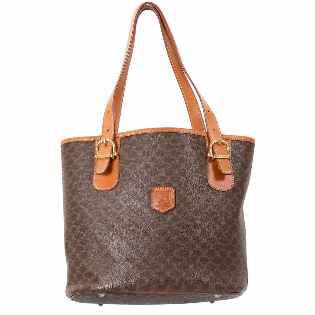 Céline Macadam Monogram Canvas Leather Tote Shoulder Bag Handbag Purse Brown handbags auction on bidia.ai