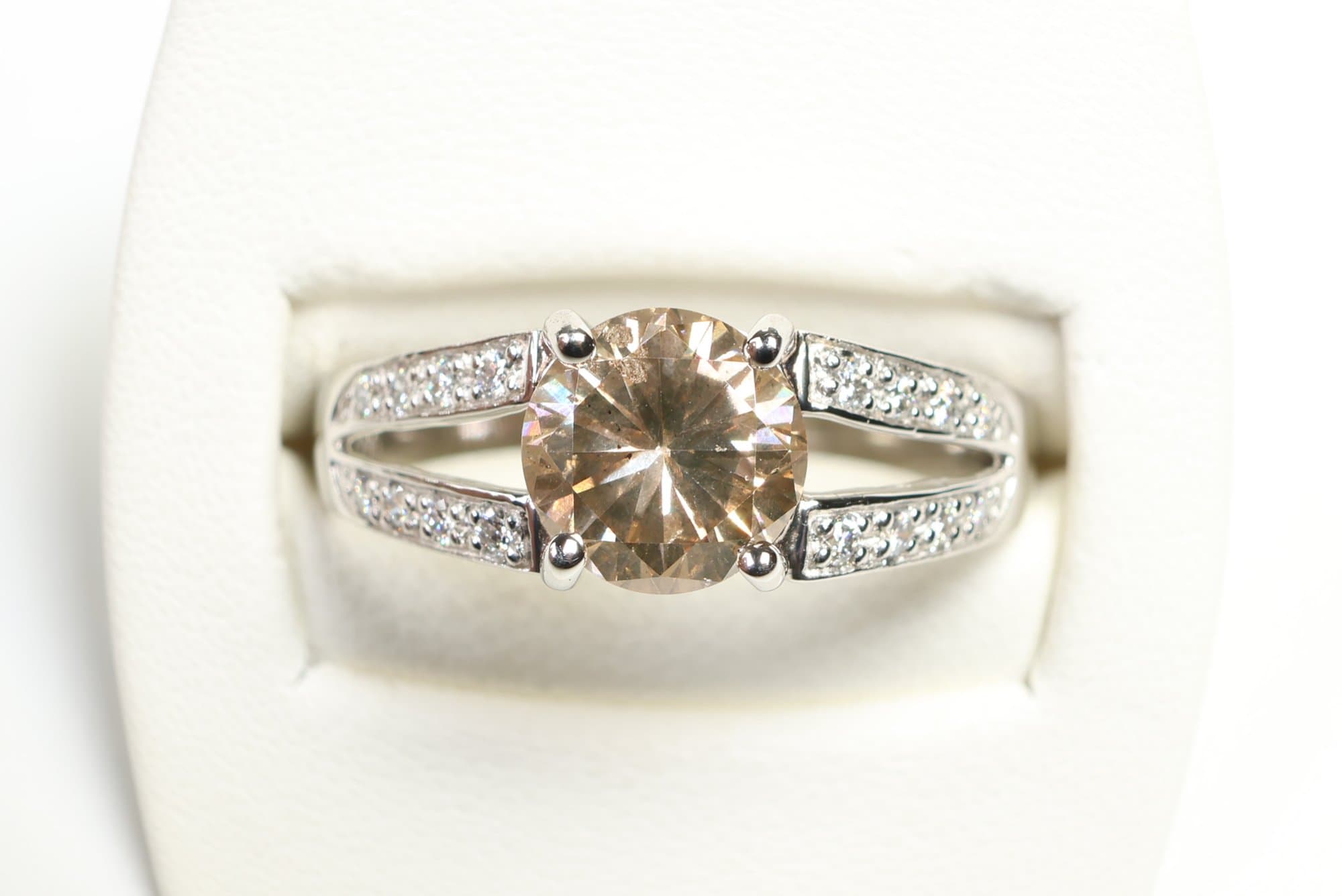Platinum, Natural Brown Diamond & Diamond Ring 1.16ctw, Gemstone Jewelry Diamonds jewelry auction on bidia.ai