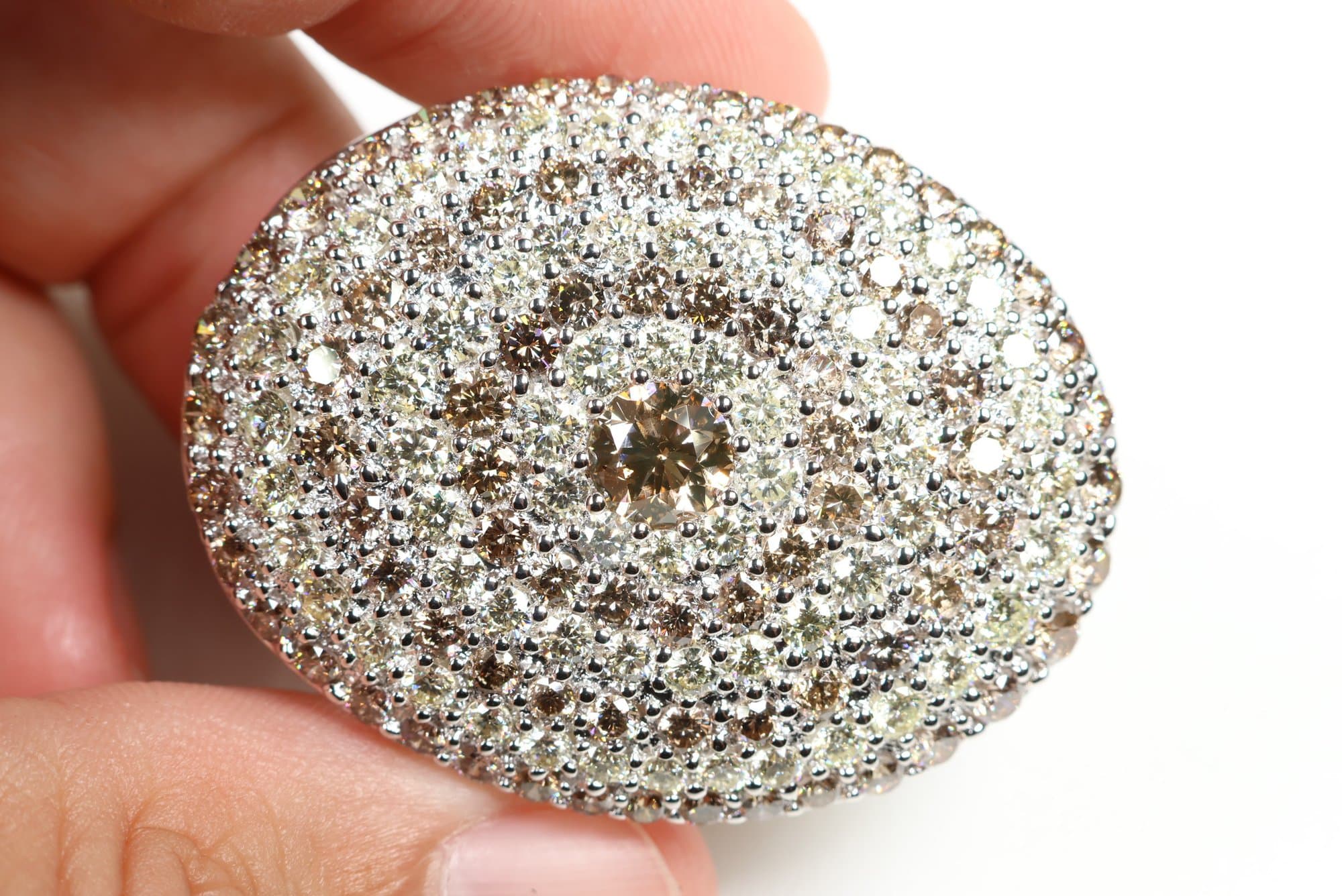 18k White Gold, Natural Fancy Brown Diamond & Diamond Pendant Brooch 10.13ctw, Gemstone Jewelry Diamonds jewelry auction on bidia.ai