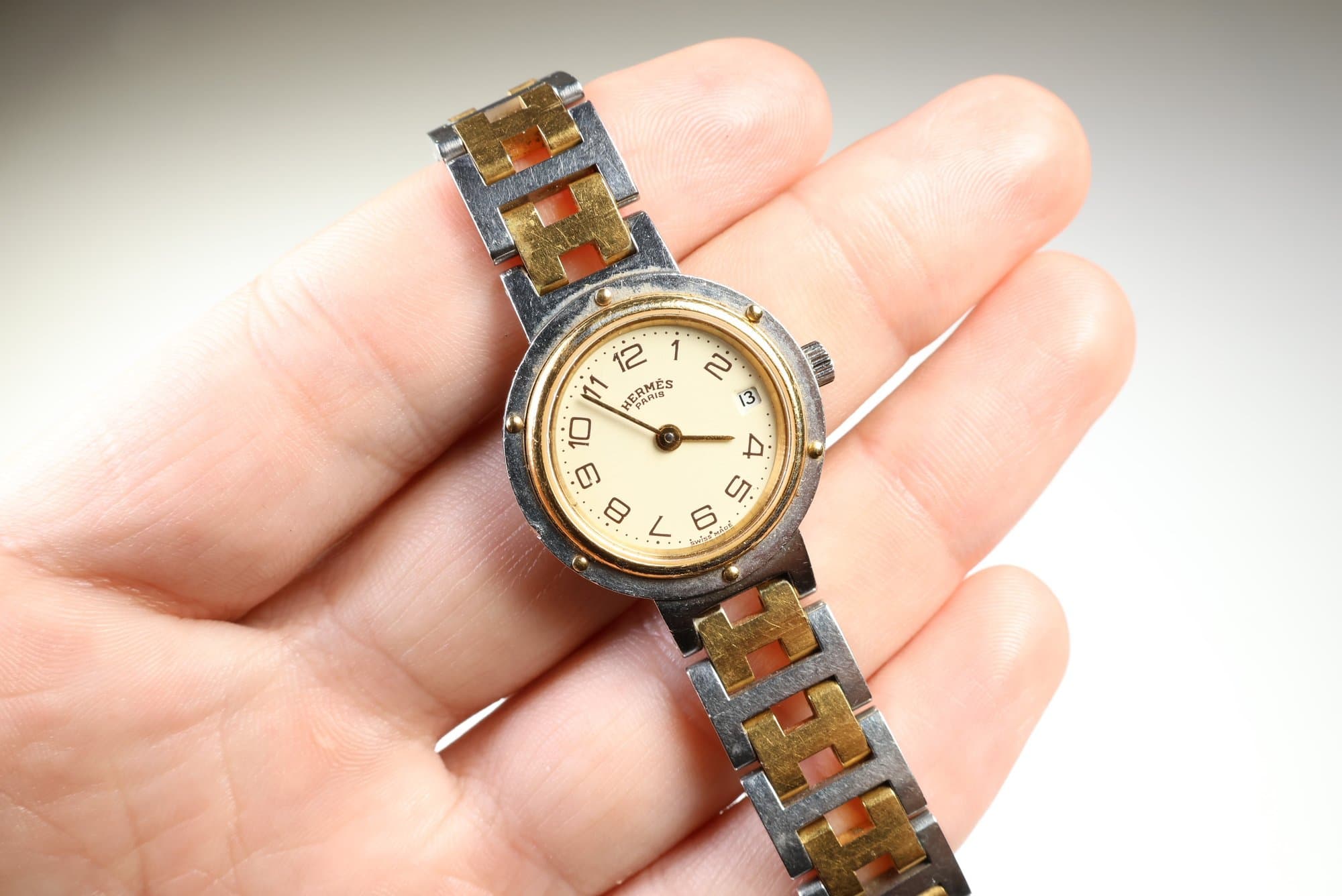 Hermes Clipper Ladies Quartz Watch Two-Tone Stainless Steel & Gold Cream Dial watches auction on bidia.ai