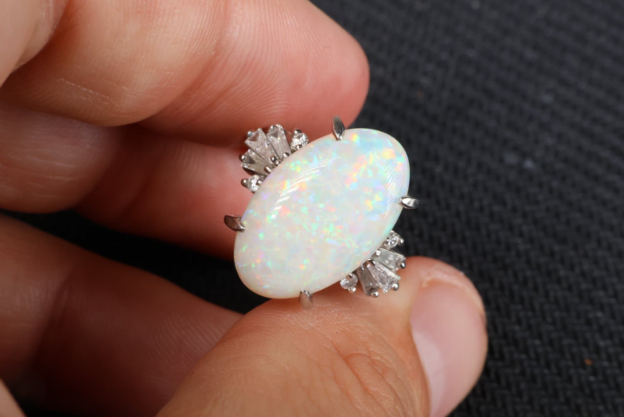 Natural Australian Opal & Diamond Ring 5.32ctw, 8.2 Gram Of Platinum Jewelry Gemstone Diamonds jewelry auction on bidia.ai