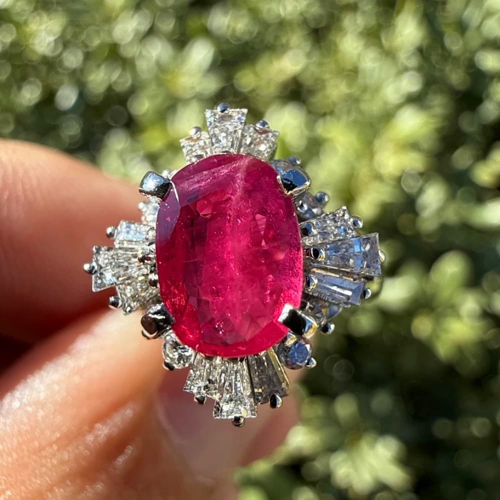 Natural Vivid Ruby & Diamond Ring 1.90ctw, Platinum 5.35 Grams Jewelry Gemstone Diamonds jewelry auction on bidia.ai