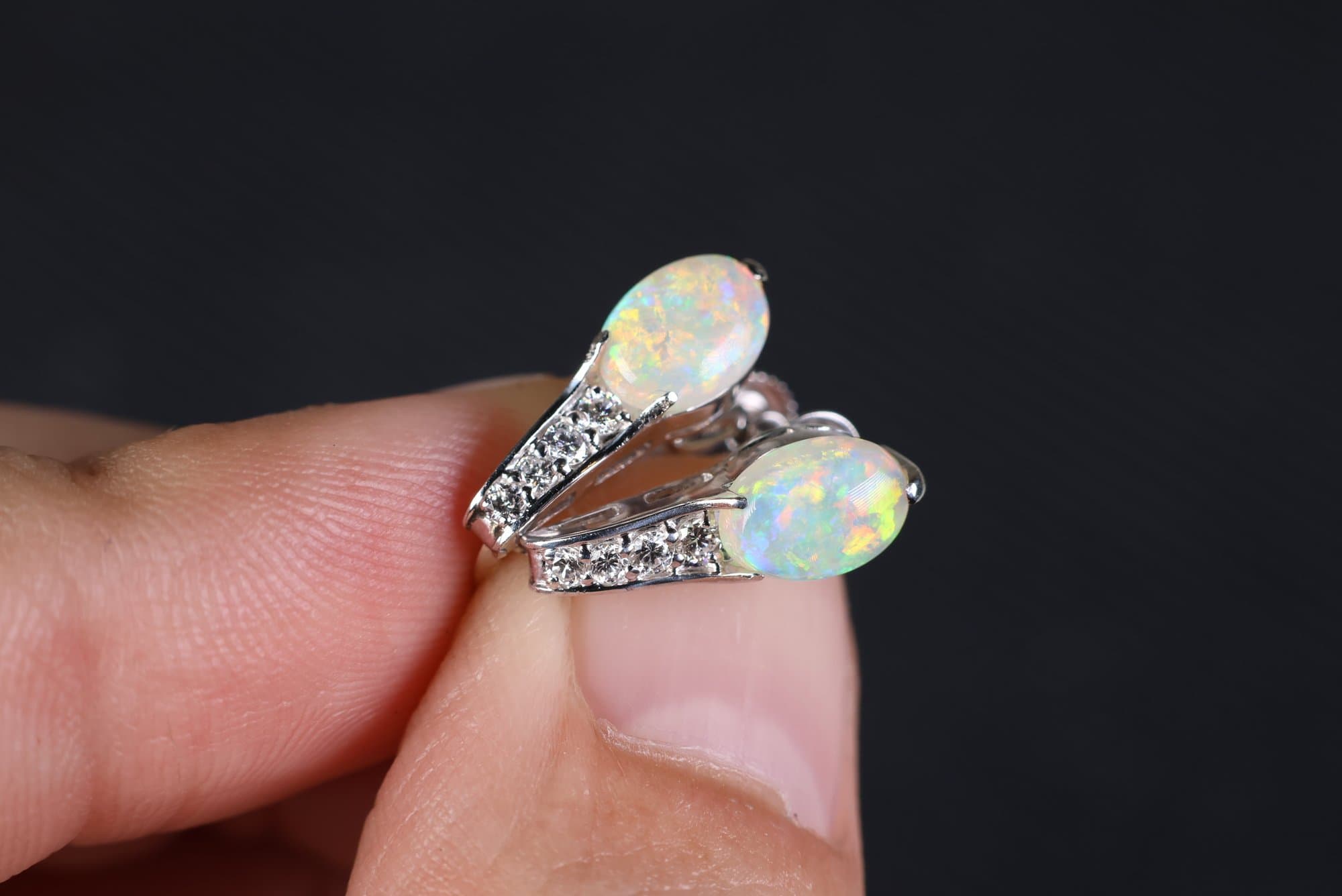 14k Gold & Platinum, Australian Opal & Diamond Earrings 2.70ctw, 3.74 Grams Jewelry Gemstone Diamonds jewelry auction on bidia.ai