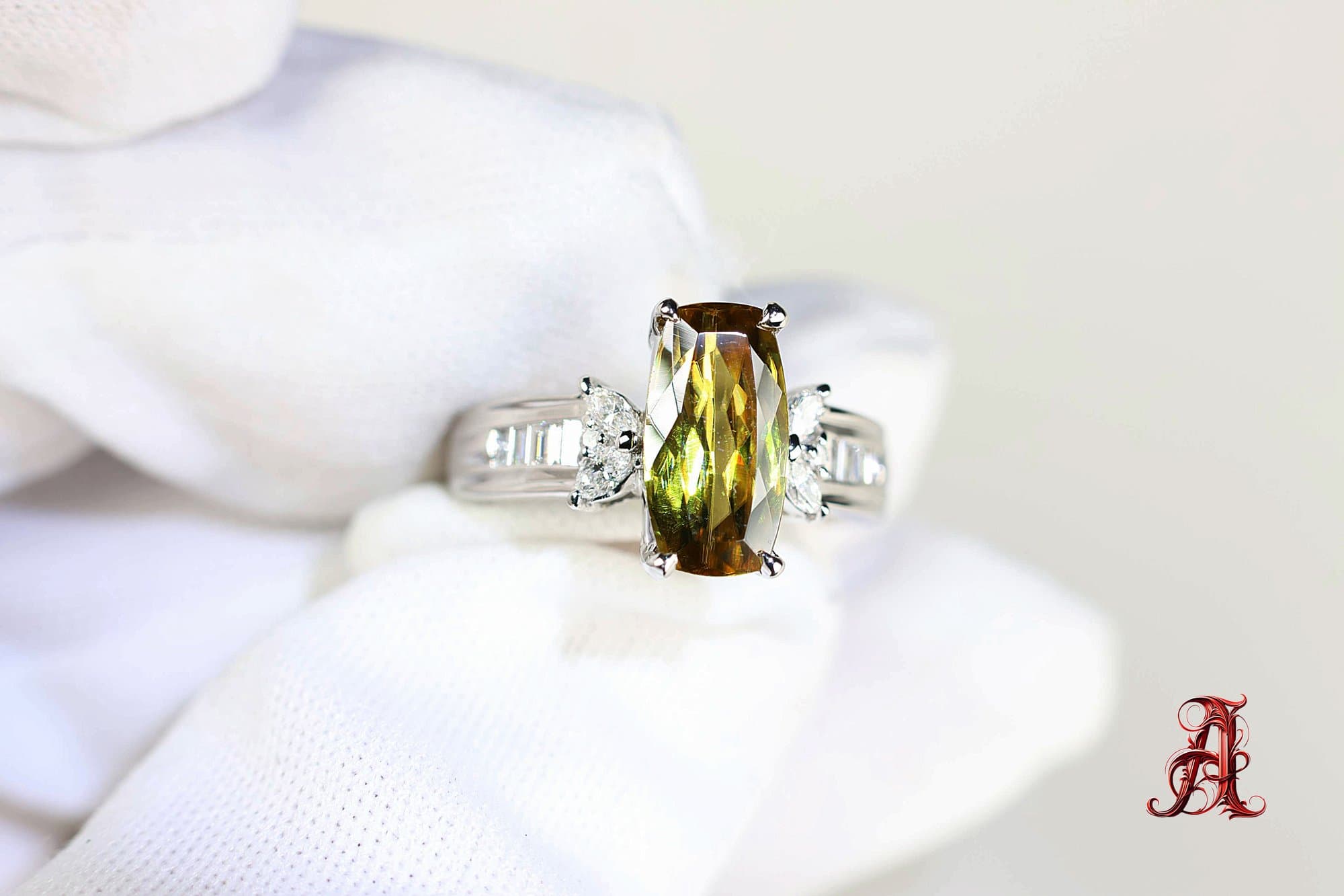 Platinum, Sphene & Diamond Ring 2.98ctw, 9.3 Grams Gemstone Natural Jewelry Diamonds jewelry auction on bidia.ai