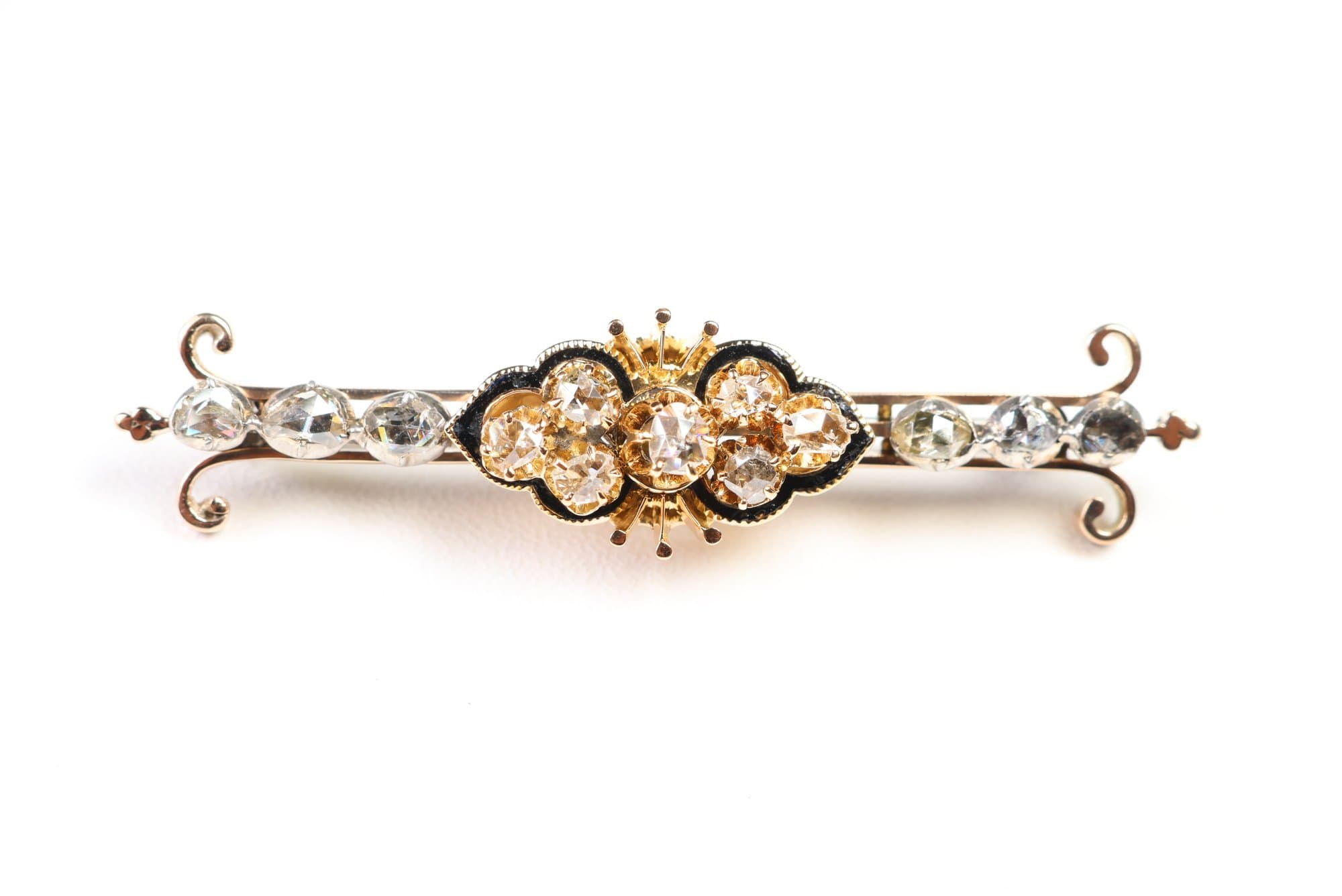 14k Yellow Gold, Rose Cut Diamonds Pin Brooch, Gemstone Jewelry Diamonds jewelry auction on bidia.ai
