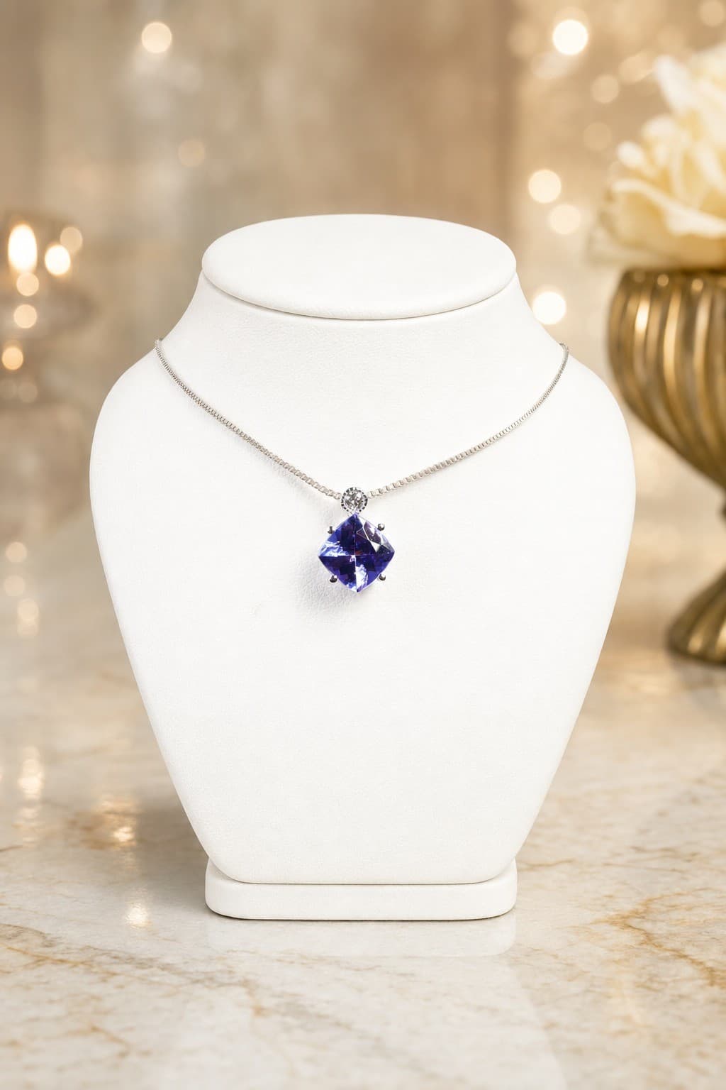 18k White Gold, Natural Tanzanite & Diamond Pendant 1.48ctw, Gemstone Jewelry Diamonds jewelry auction on bidia.ai