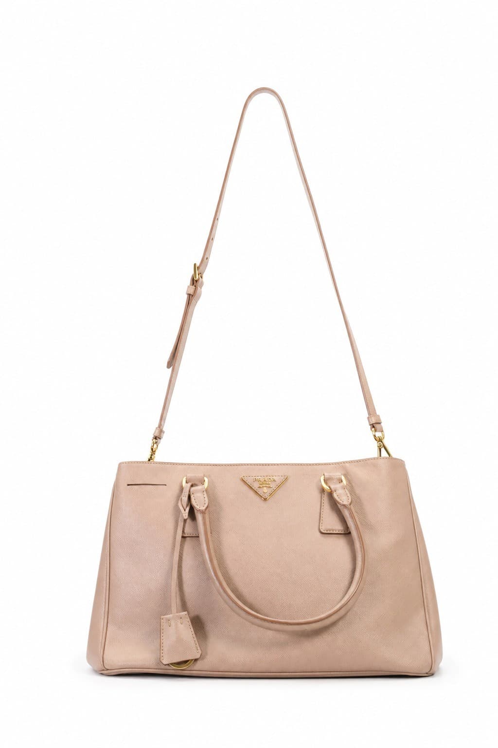 Prada Galleria Medium Saffiano Lux Cuir Leather Tote Cammeo/beige Gold Hardware Keyring Purse Handbag handbags auction on bidia.ai
