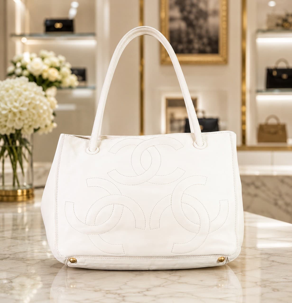 Chanel Triple CC Logo Patent Leather Tote Handbag Purse handbags auction on bidia.ai