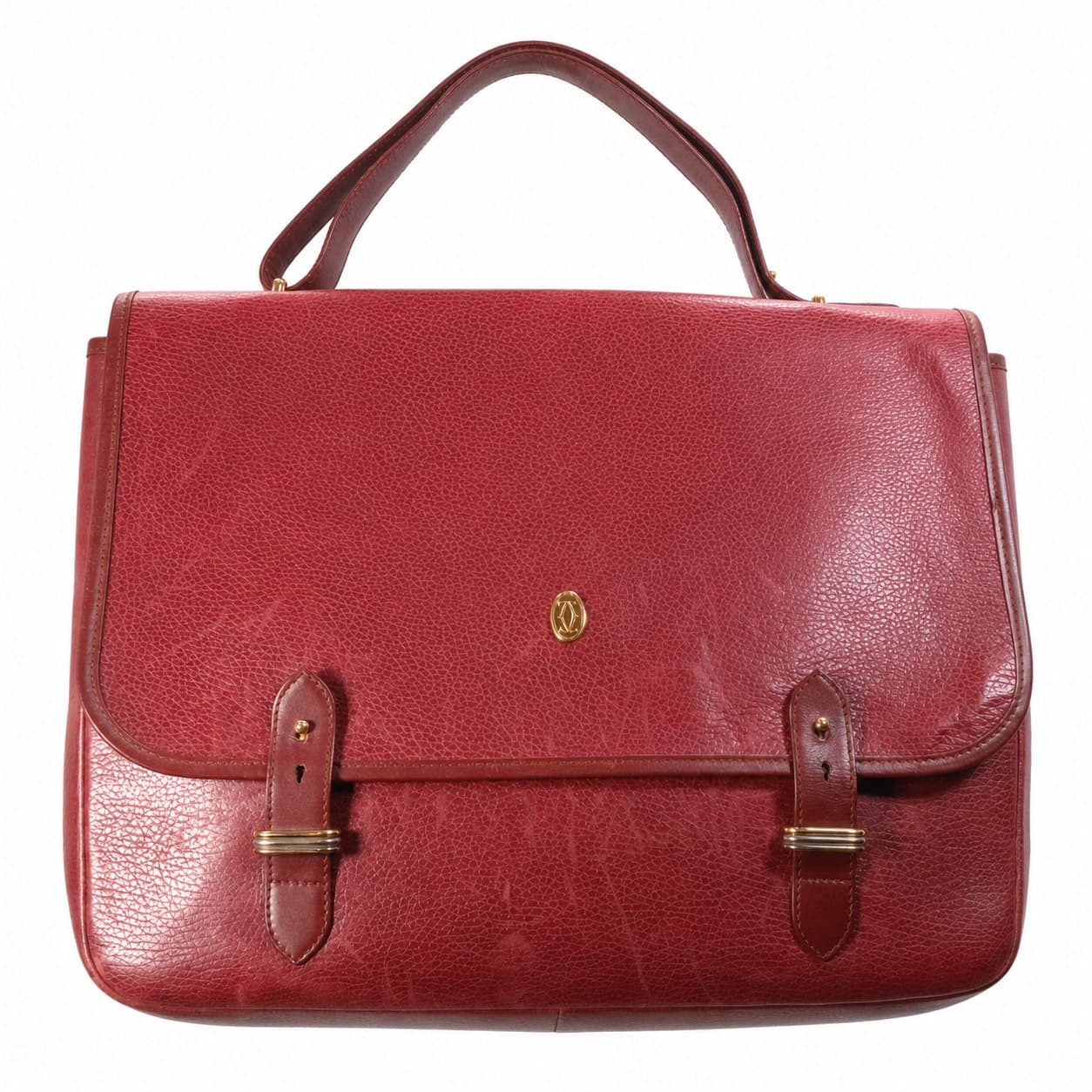 Cartier Must De Cartier Burgundy Leather Top Handle Satchel Handbag Bag Purse handbags auction on bidia.ai