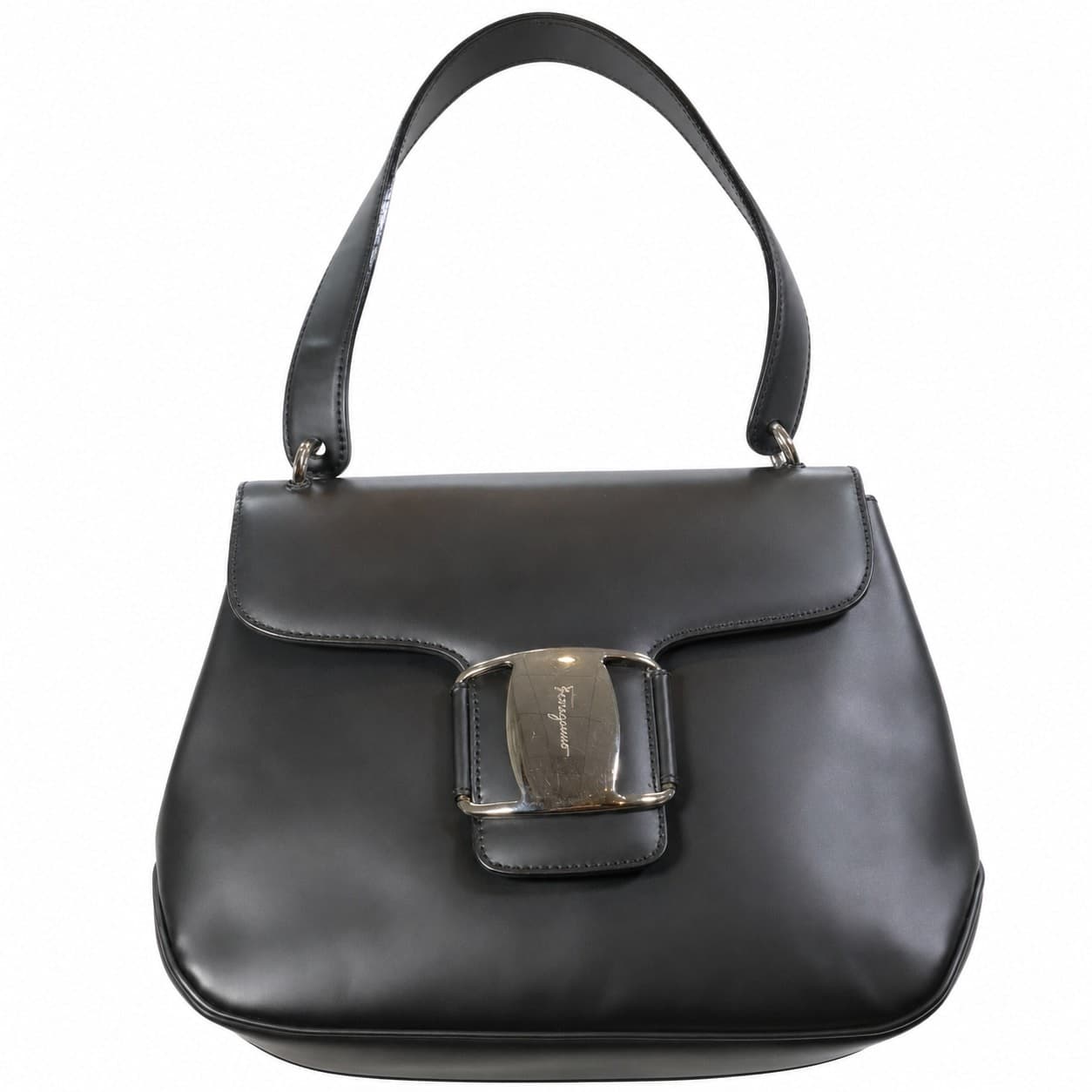 Salvatore Ferragamo Vara Buckle Black Leather Shoulder Bag Handbag Purse handbags auction on bidia.ai
