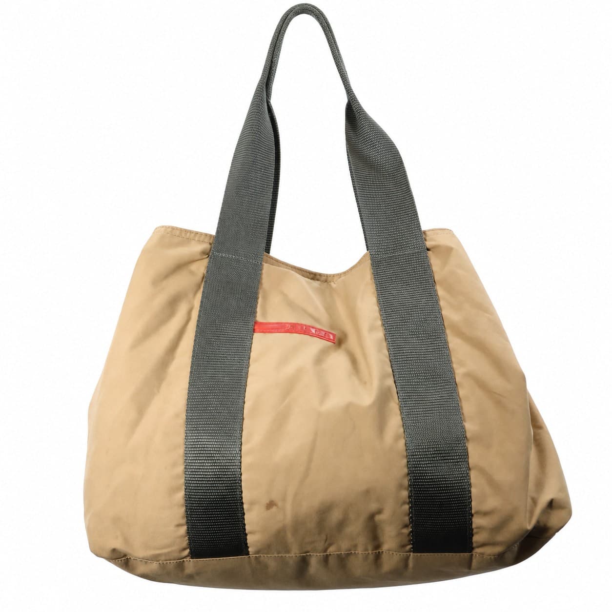 Prada Sport Nylon Tote Shoulder Bag Handbag Purse Beige Tan Webbing Straps handbags auction on bidia.ai