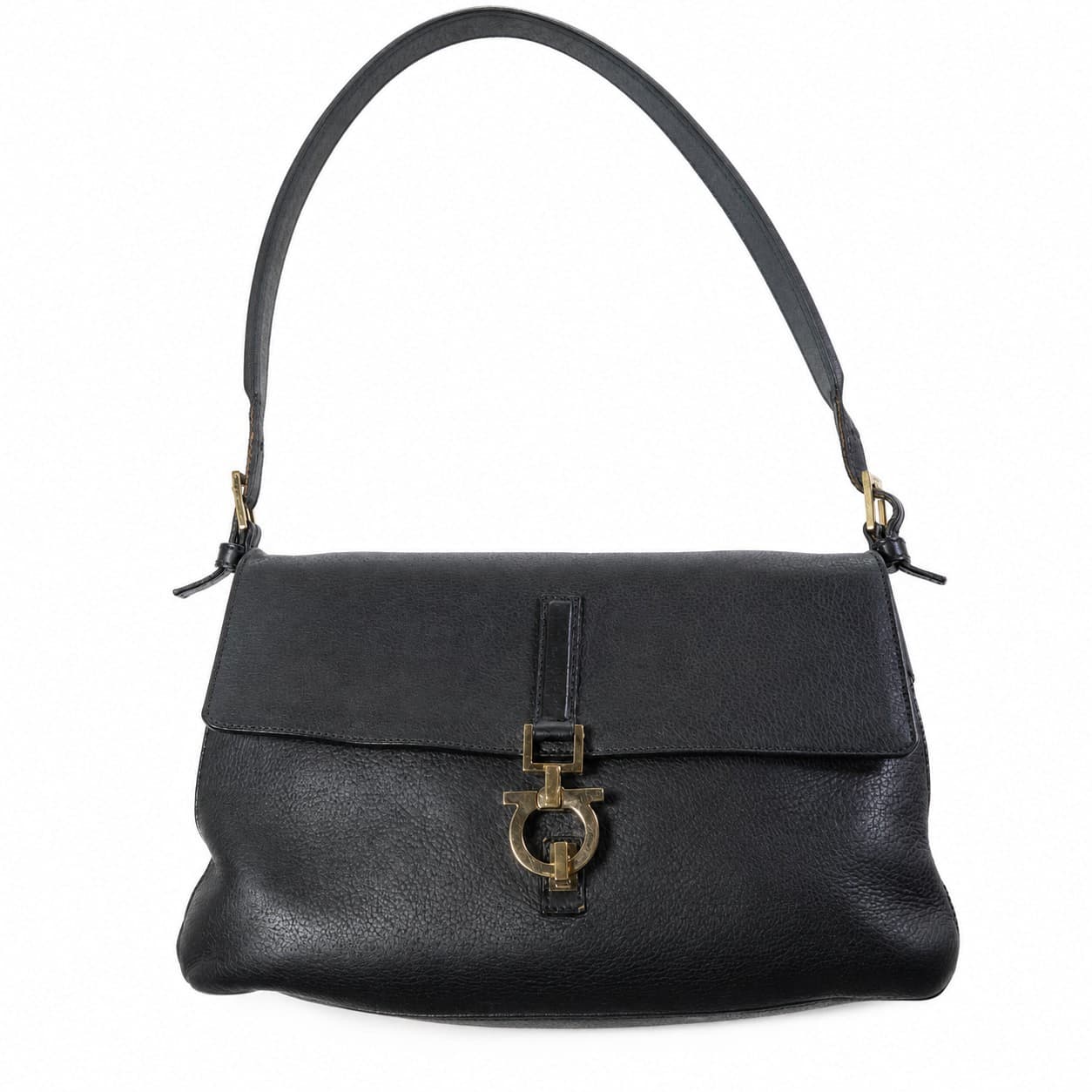 Salvatore Ferragamo Gancini Black Leather Shoulder Bag Handbag Purse handbags auction on bidia.ai