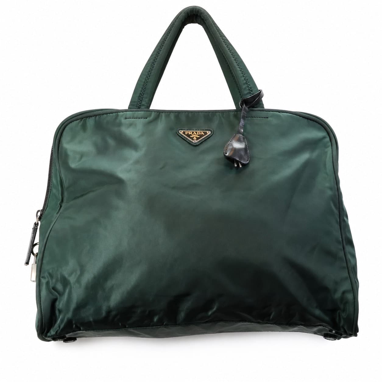 Prada Green Nylon Tessuto Top Handle Handbag Purse Bag With Padlock handbags auction on bidia.ai