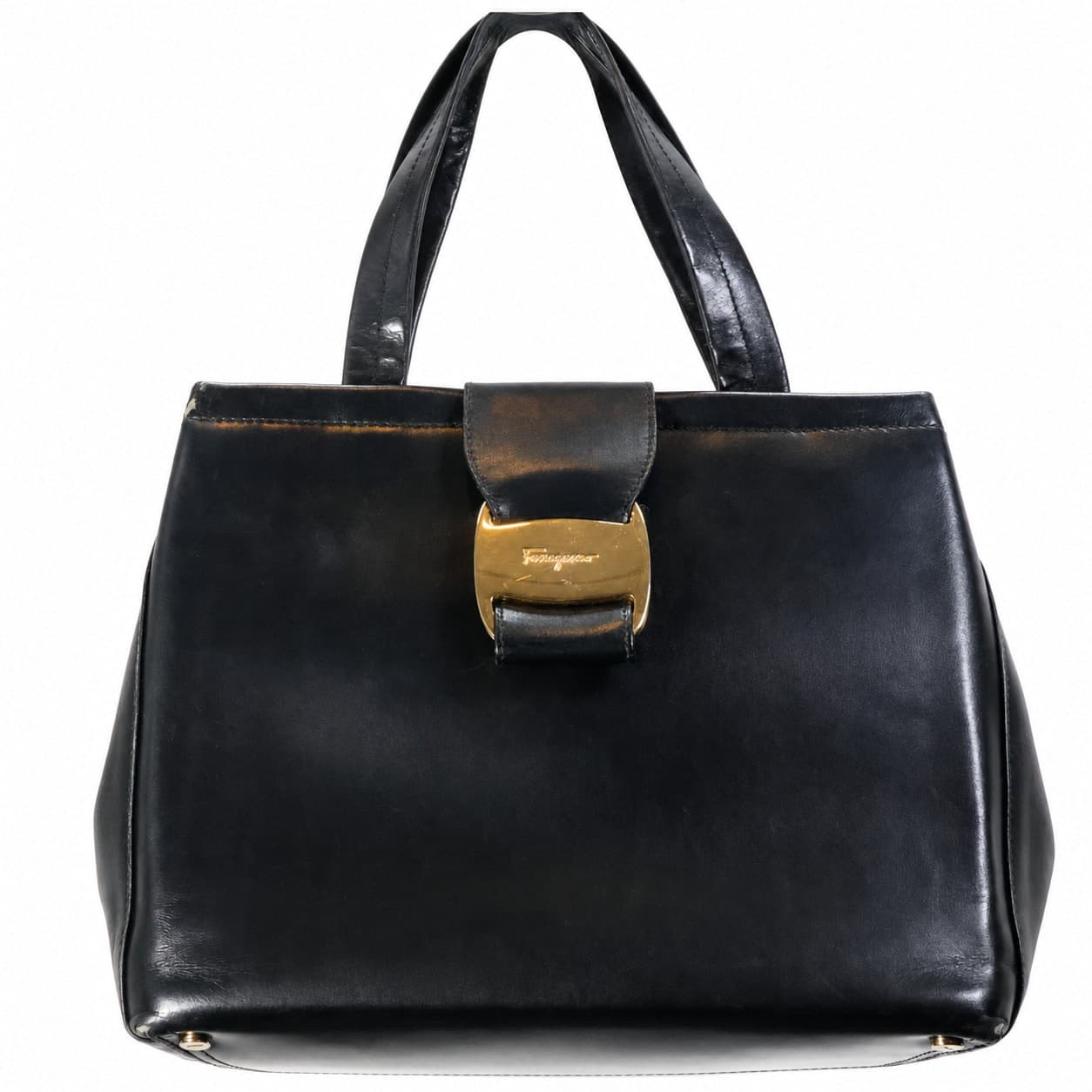 Salvatore Ferragamo Black Leather Handbag Purse Satchel Top Handle Bag handbags auction on bidia.ai