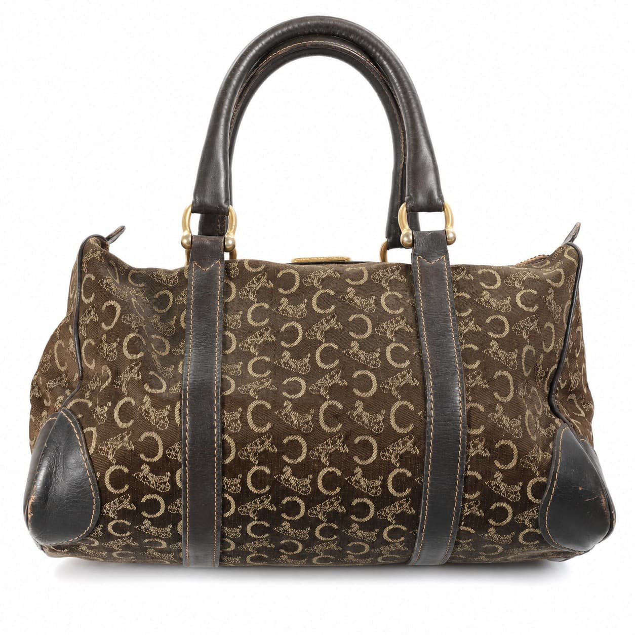 Céline Macadam Monogram Canvas Leather Brown Boston Barrel Bag Handbag Satchel Purse handbags auction on bidia.ai