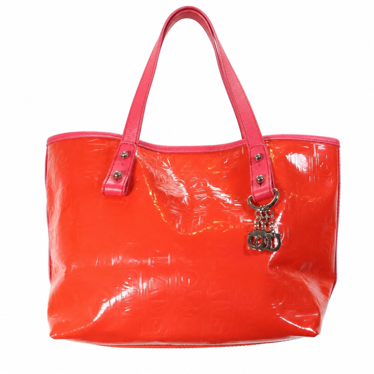 Salvatore Ferragamo Patent Leather Tote Handbag Bag Purse Red Orange handbags auction on bidia.ai