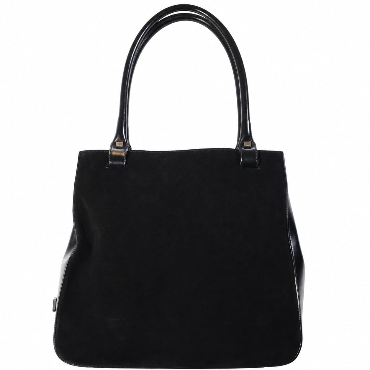 Salvatore Ferragamo Black Suede Patent Leather Shoulder Bag Handbag Purse Tote handbags auction on bidia.ai
