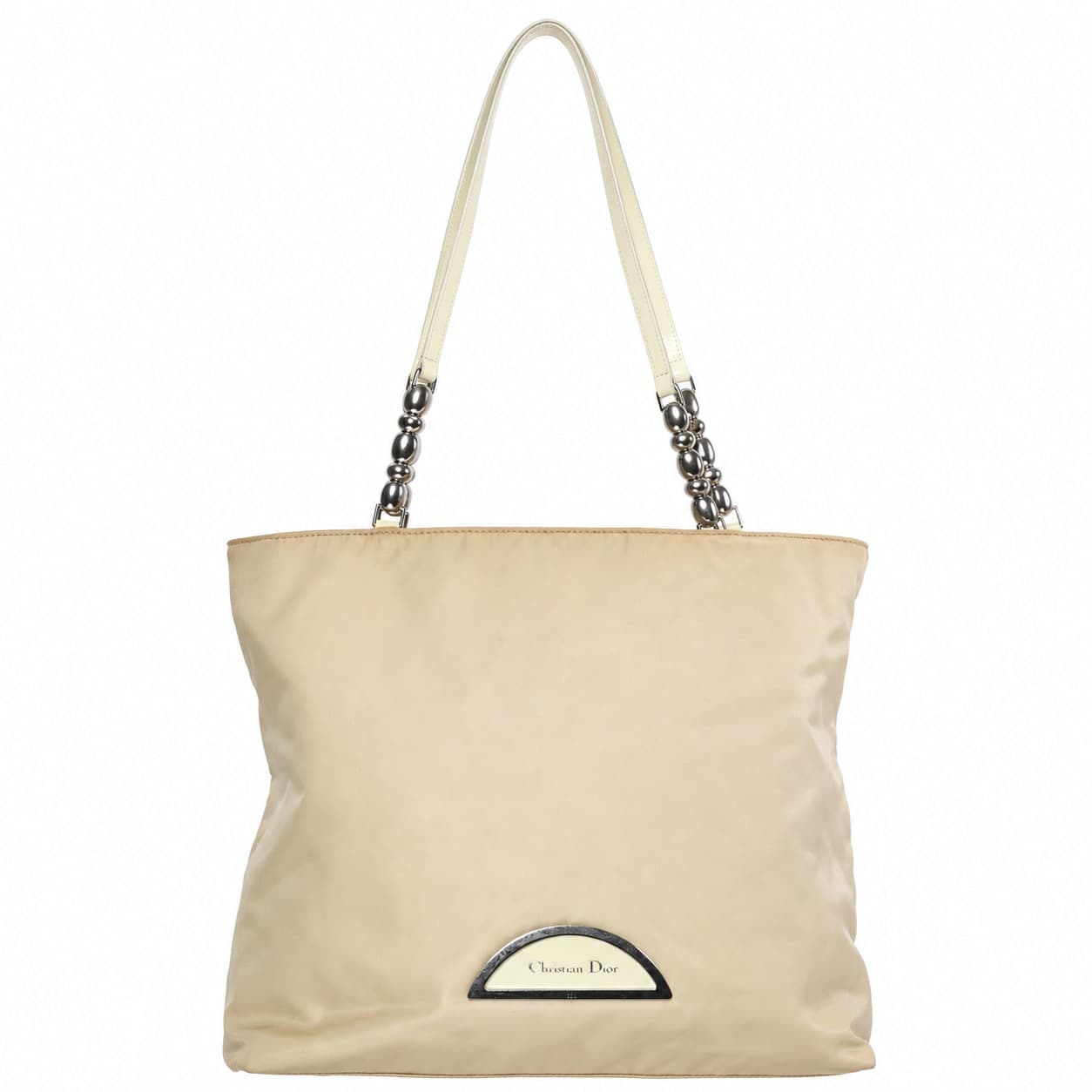 Christian Dior Beige Nylon Canvas Shoulder Bag Handbag Purse Tote Chain Strap handbags auction on bidia.ai