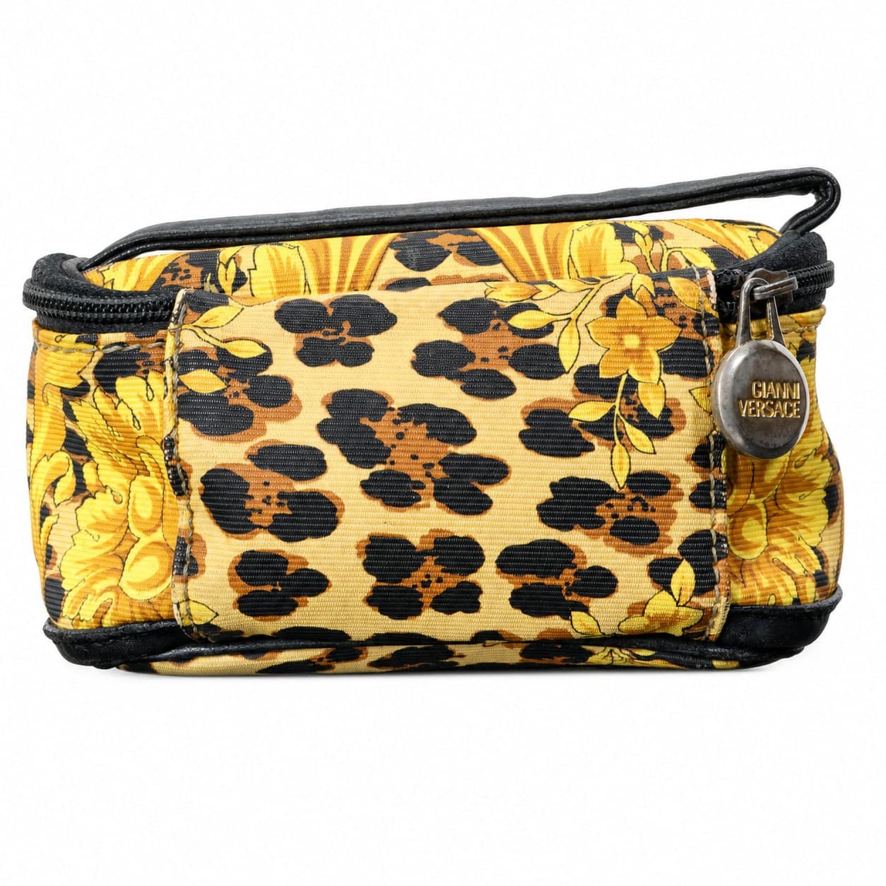 Gianni Versace Baroque Leopard Print Vanity Case Cosmetic Bag Handbag Purse handbags auction on bidia.ai